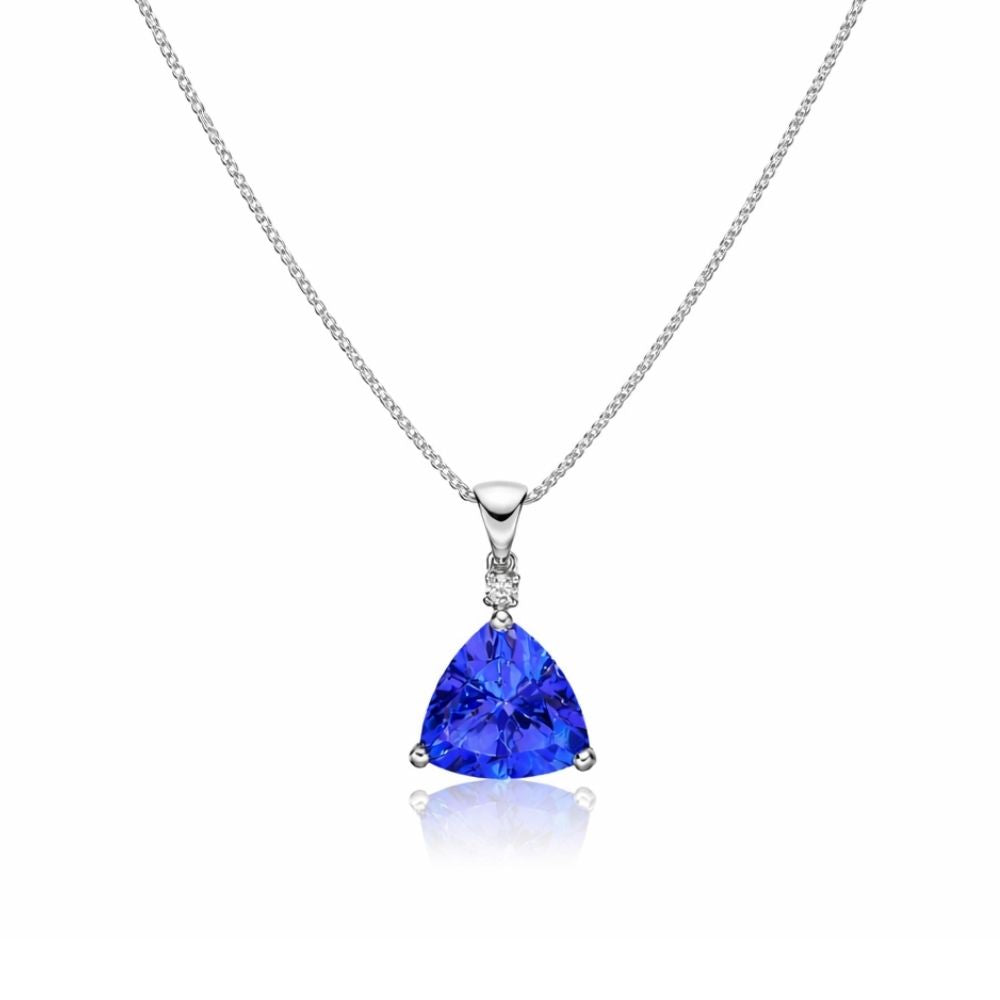Trillion Cut Tanzanite & Diamond Pendant in White Gold