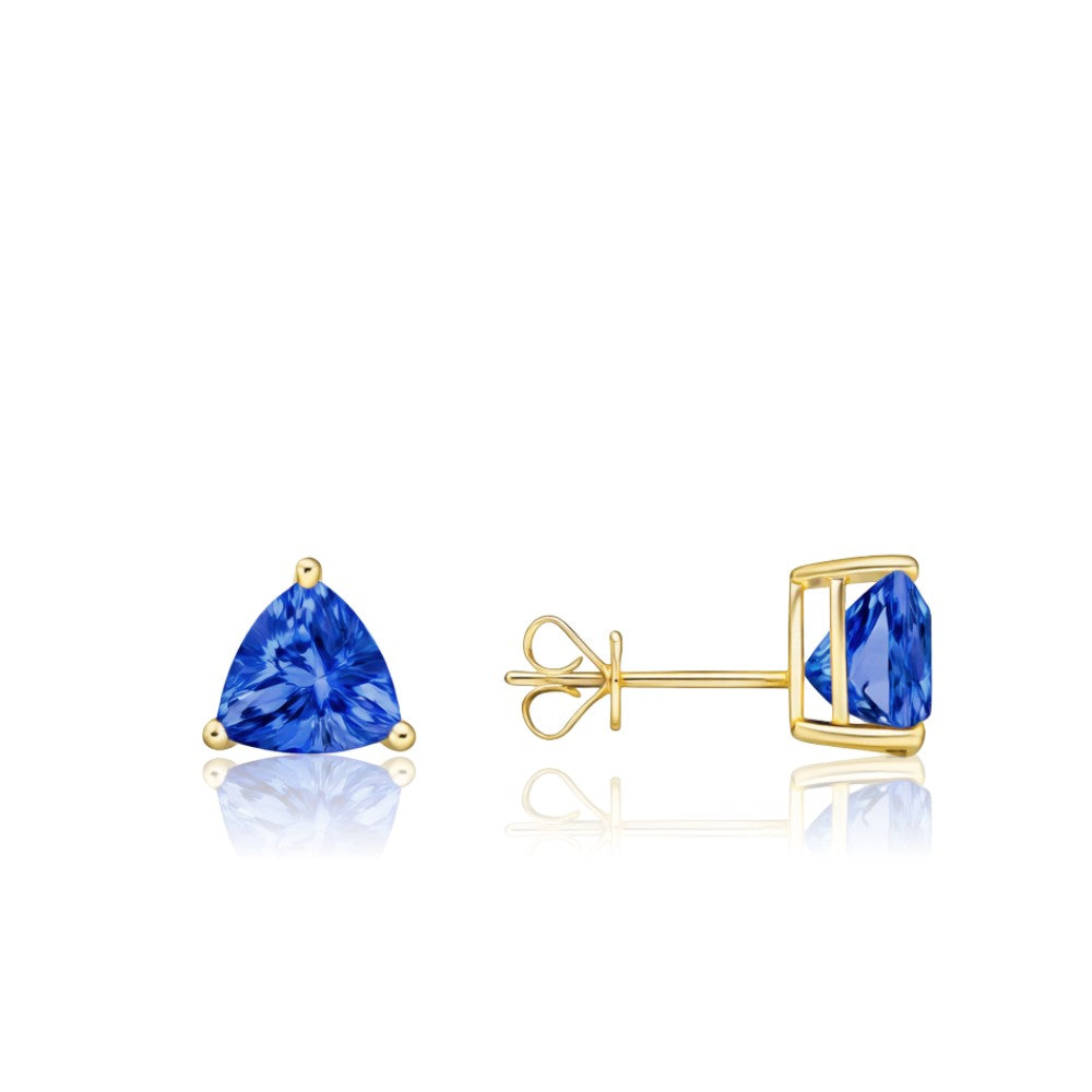 Trillion Cut Tanzanite Stud Earrings in Yellow Gold
