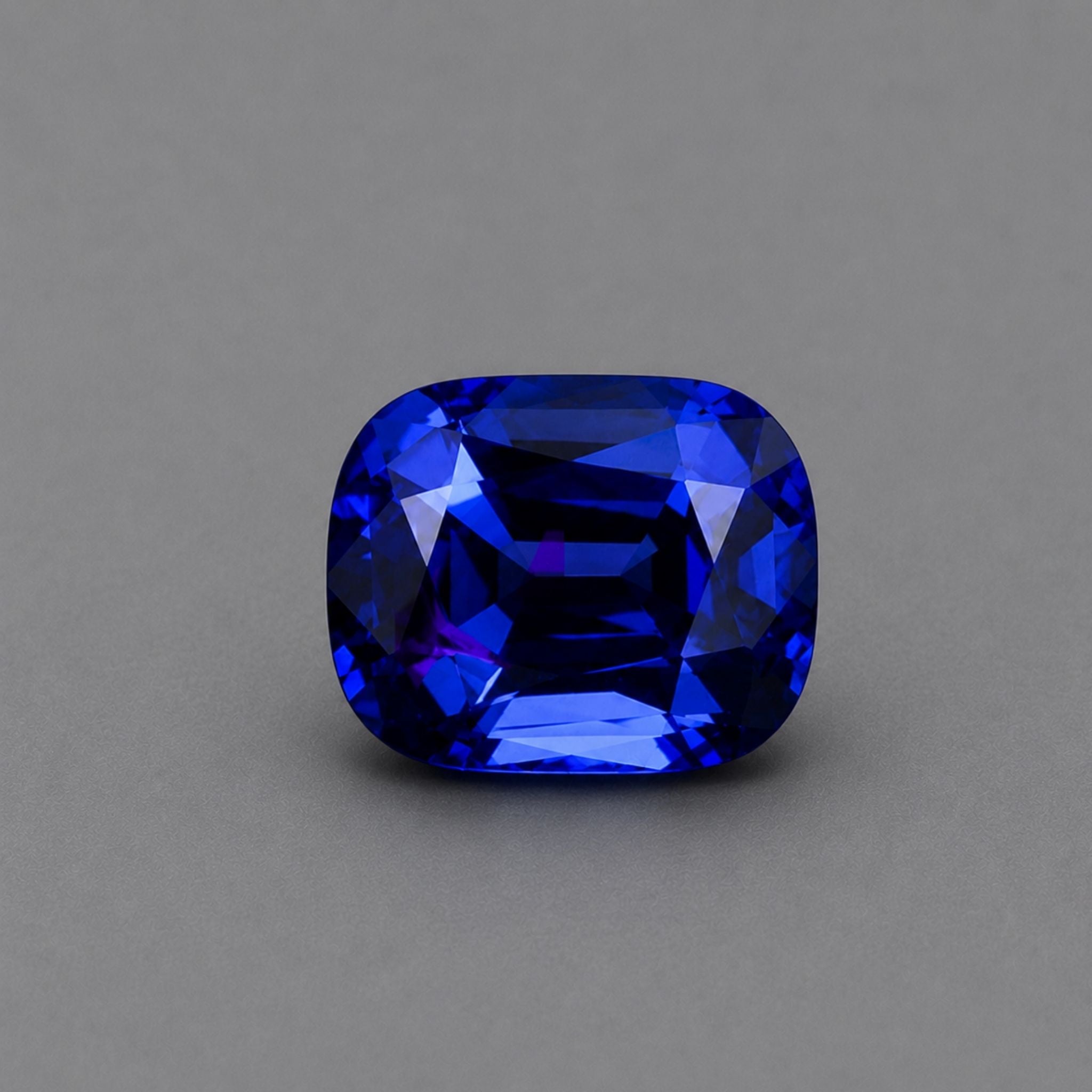 Emerald-cut tanzanite gemstone with vivid royal blue colour