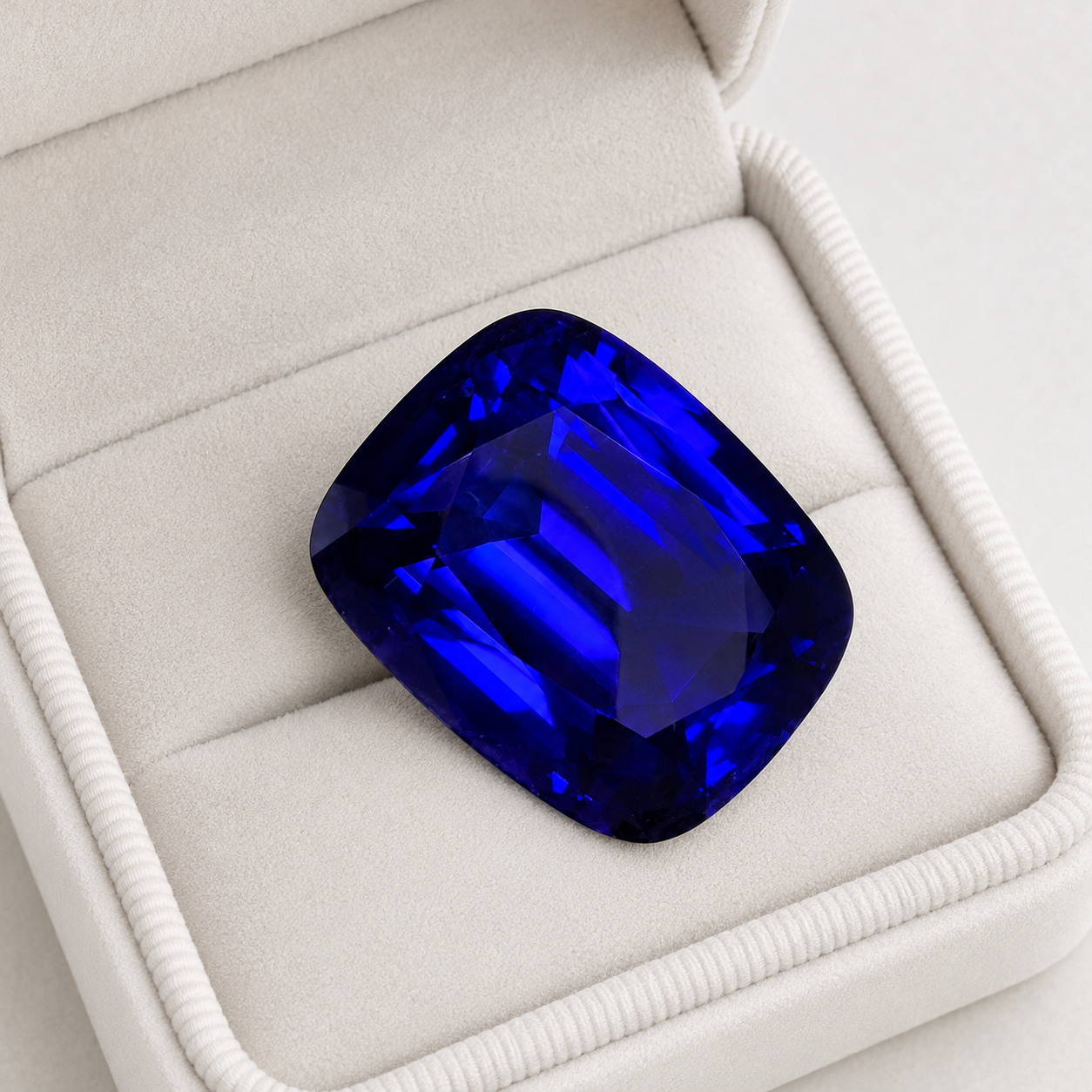 Emerald-cut tanzanite gemstone with vivid royal blue colour