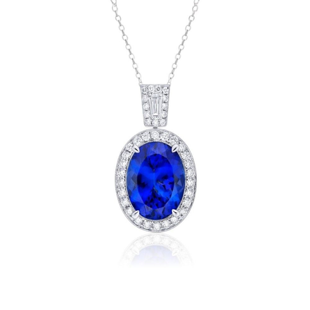 Made to Order  : Yellow Gold Exceptional 5.00 Ct Tanzanite & Baguette Diamond Necklace