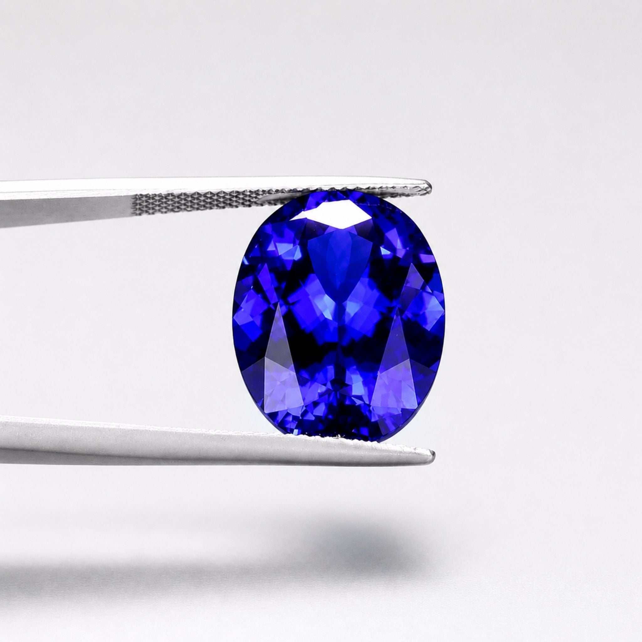 Emerald-cut tanzanite gemstone with vivid royal blue colour