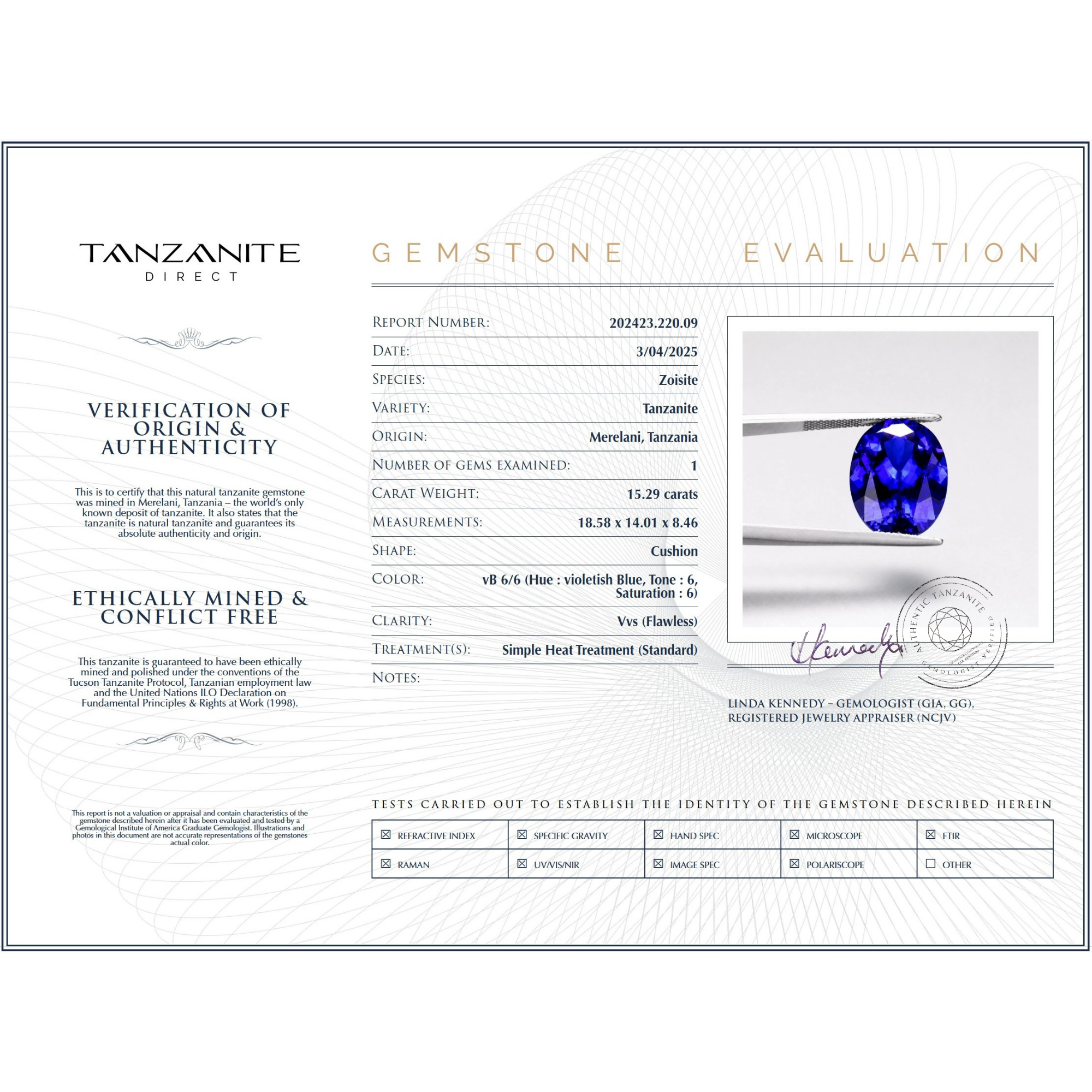 15.29 ct Oval Tanzanite Gemstone – GIA Certified