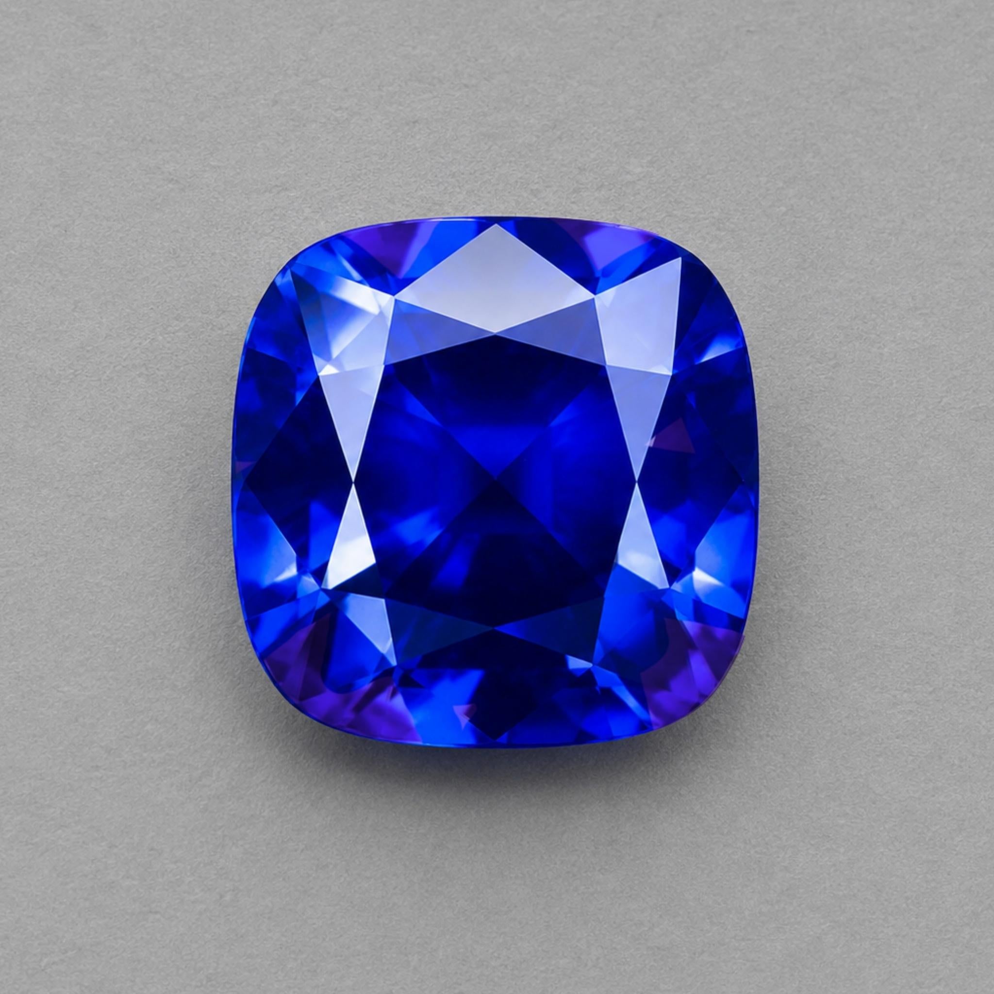 Emerald-cut tanzanite gemstone with vivid royal blue colour