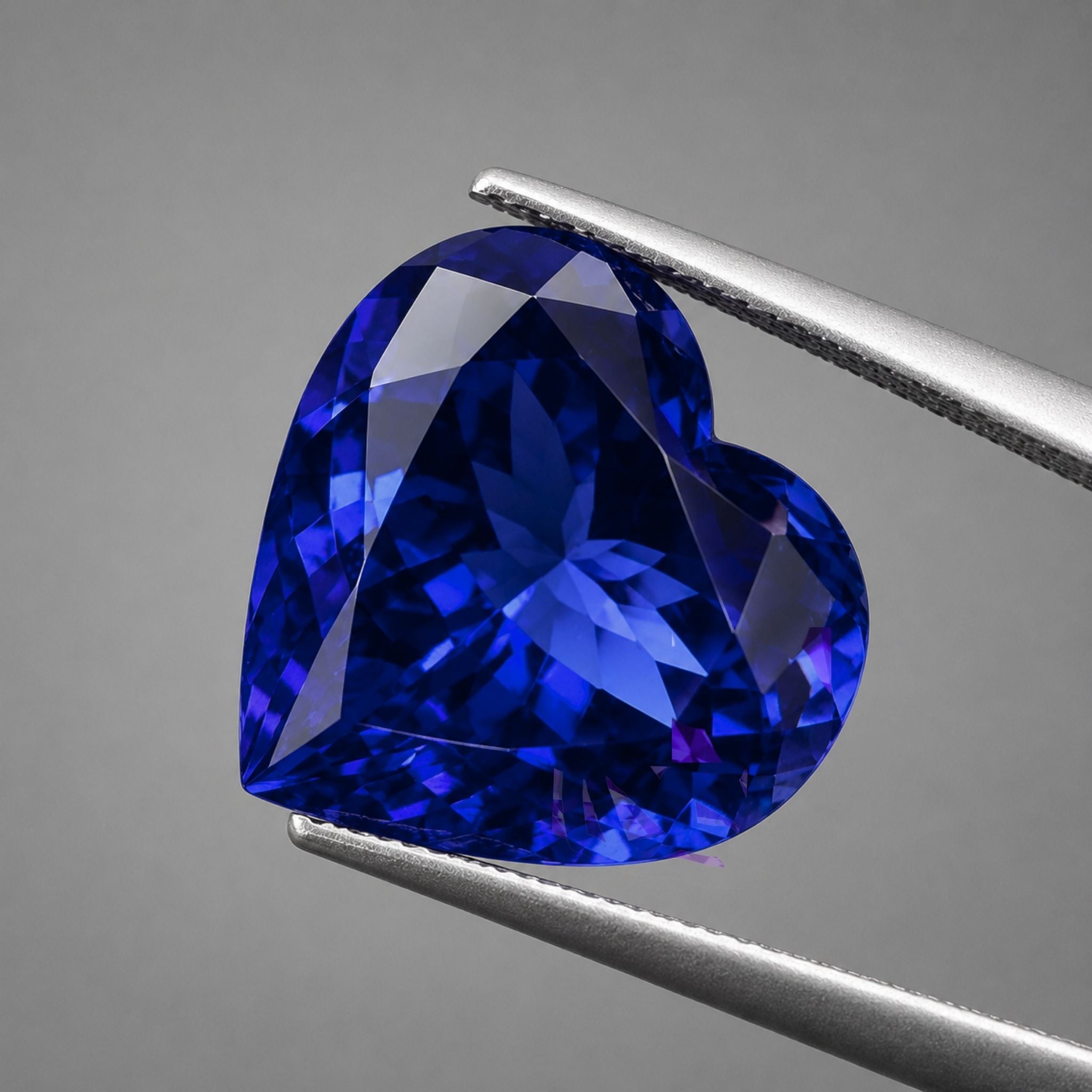 Emerald-cut tanzanite gemstone with vivid royal blue colour