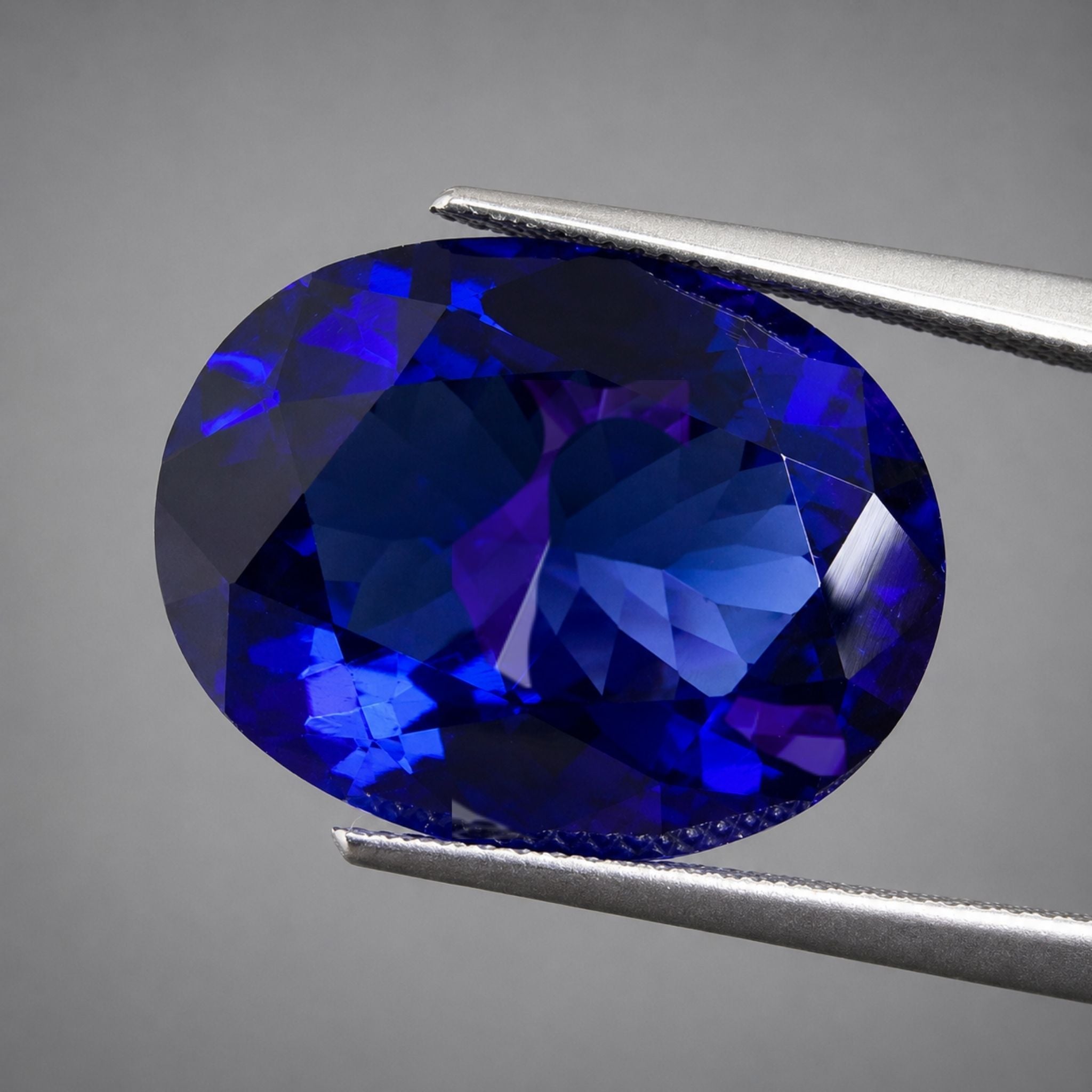 Emerald-cut tanzanite gemstone with vivid royal blue colour
