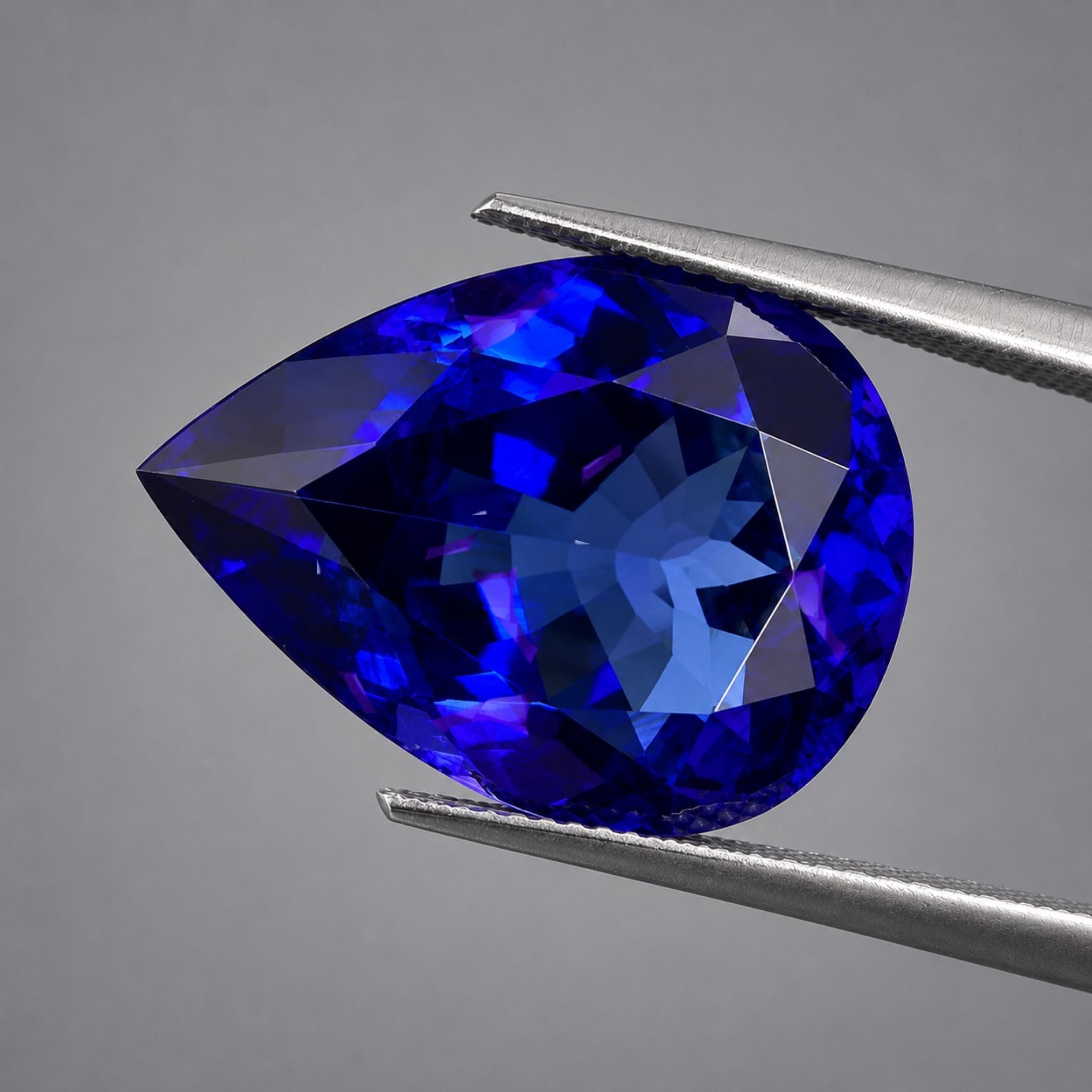 Emerald-cut tanzanite gemstone with vivid royal blue colour