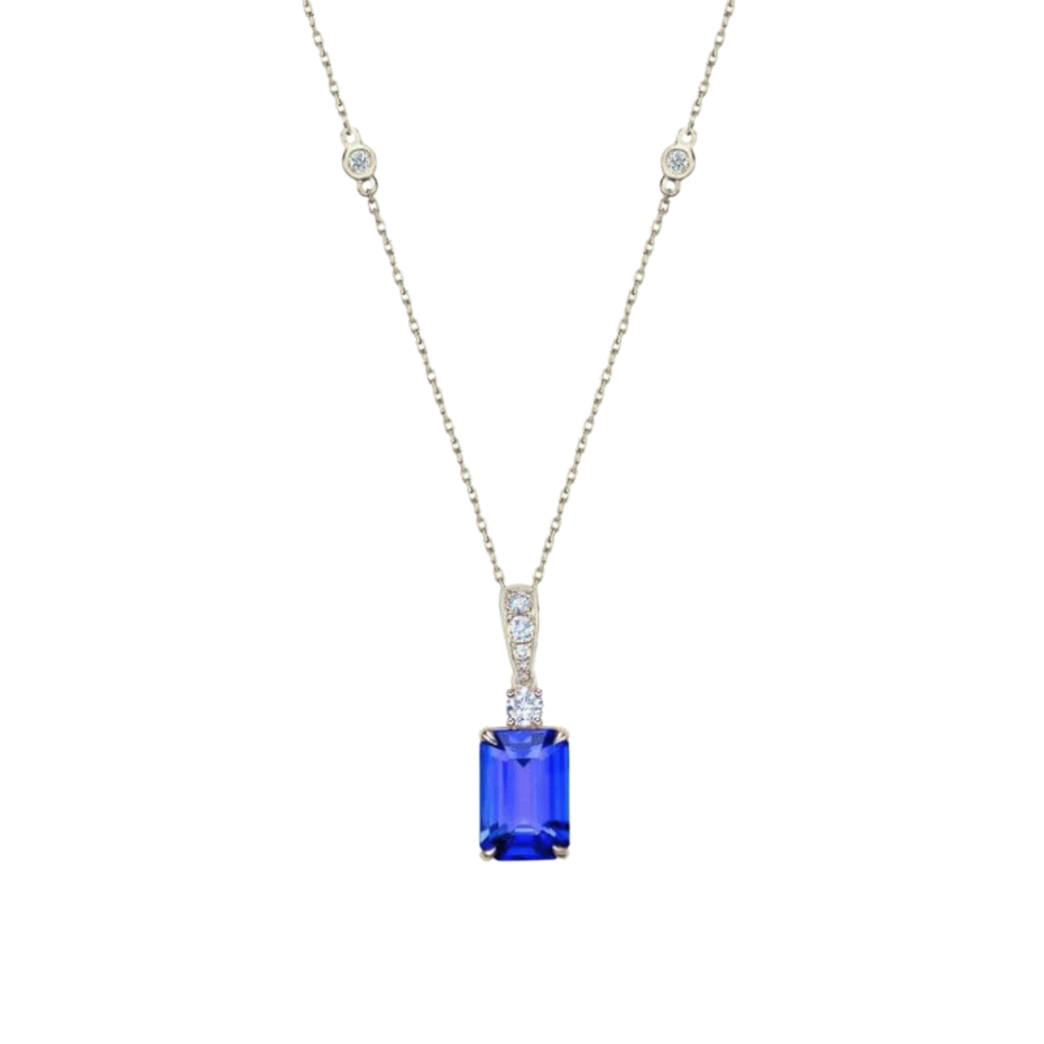 4.81 Carat Exceptional Emerald Cut Tanzanite & Diamond Pendant White Gold