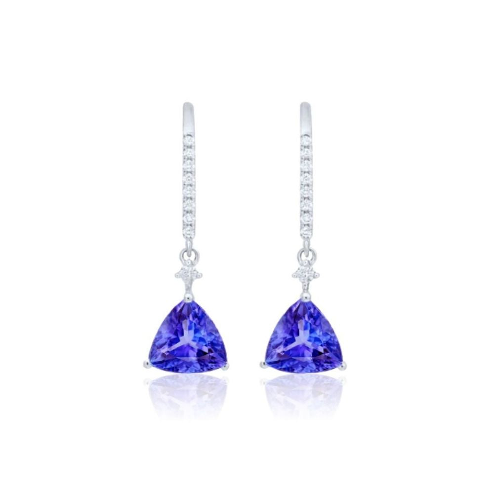 2.46 Ct Tanzanite Trillion Cut  & Diamond Earrings