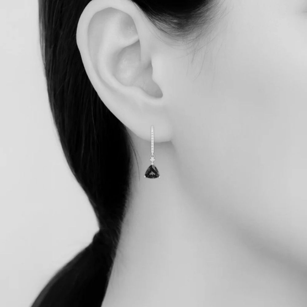 2.46 Ct Tanzanite Trillion Cut  & Diamond Earrings