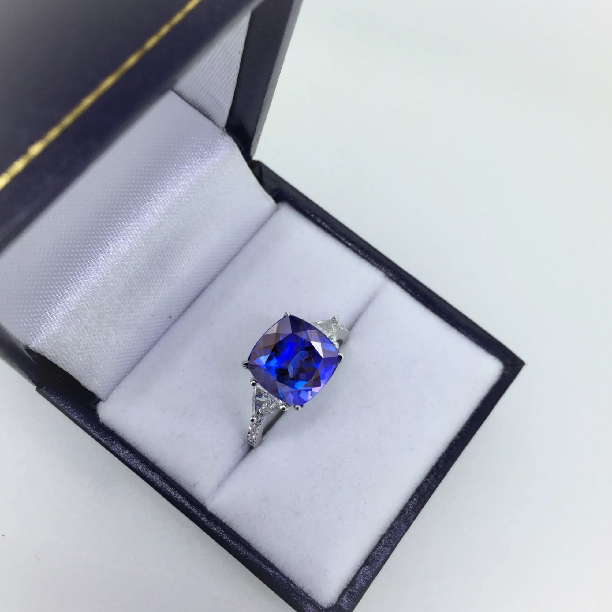 "Linda" Premier 4.50 Ct Cushion Cut Tanzanite & Diamond Ring - Made to Order