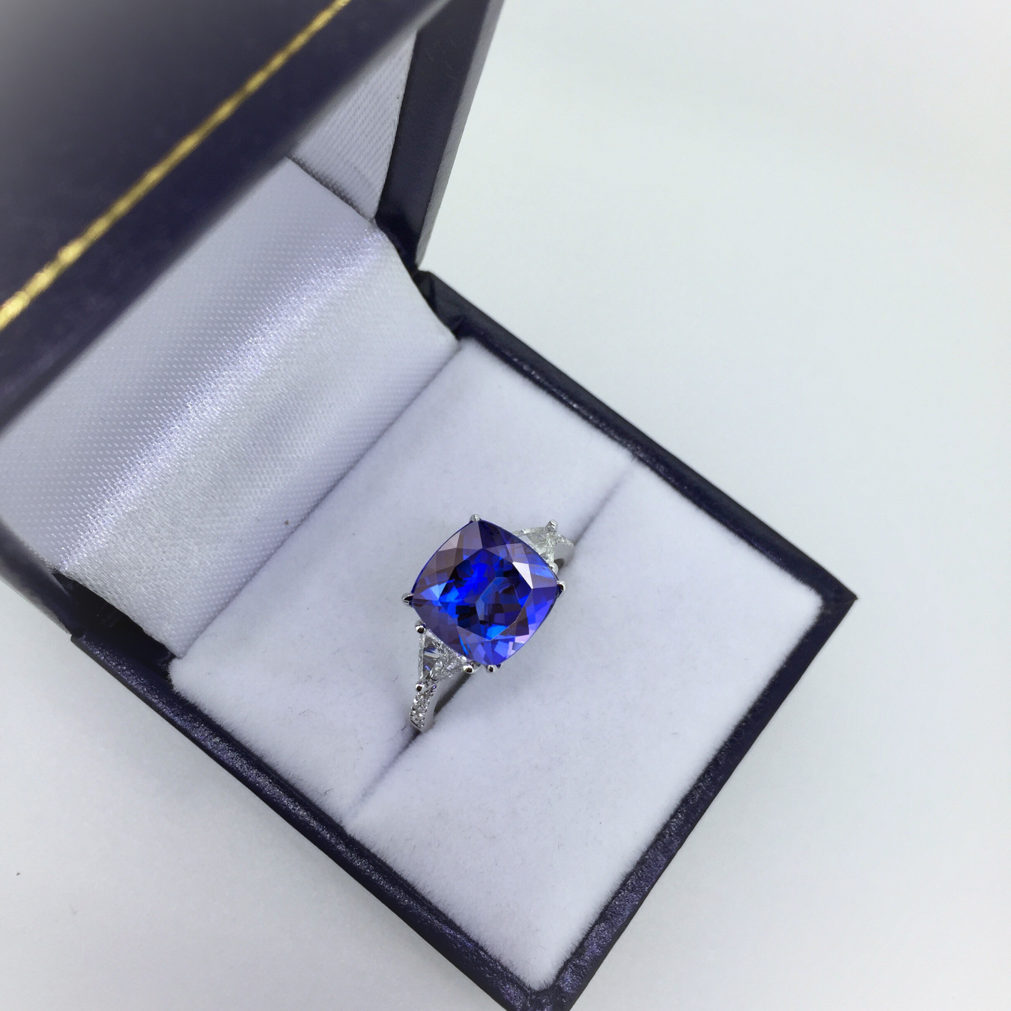 "Linda" Premier 4.50 Ct Cushion Cut Tanzanite & Diamond Ring