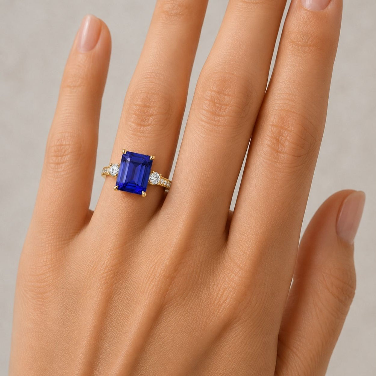 3.50 Ct Deep Blue Emerald Cut Tanzanite Ring - Made to Order