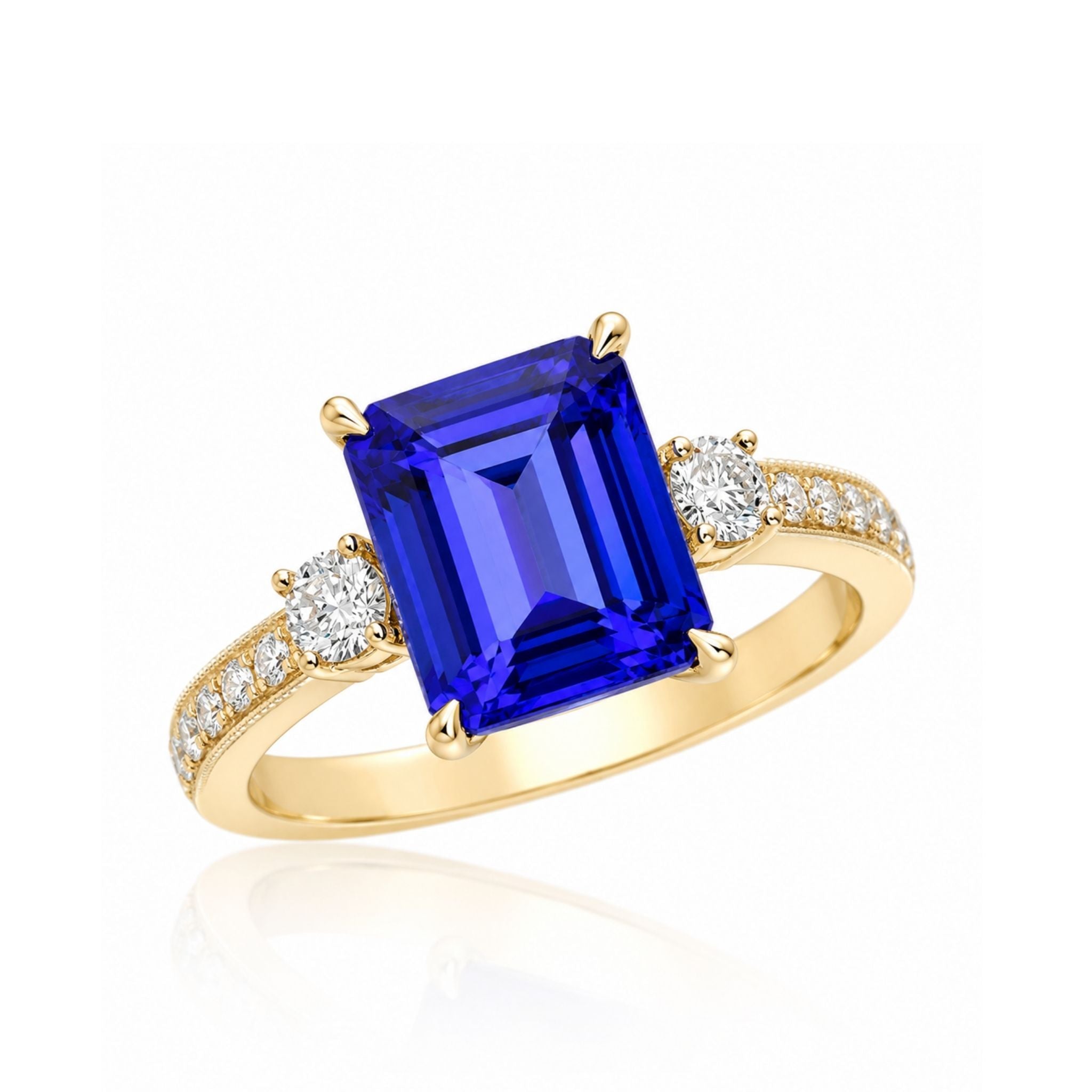 3.50 Ct Deep Blue Emerald Cut Tanzanite Ring - Made to Order
