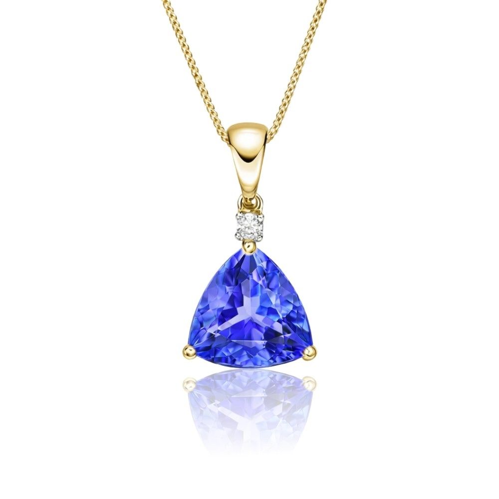 Trillion Cut Tanzanite & Diamond Pendant in White Gold