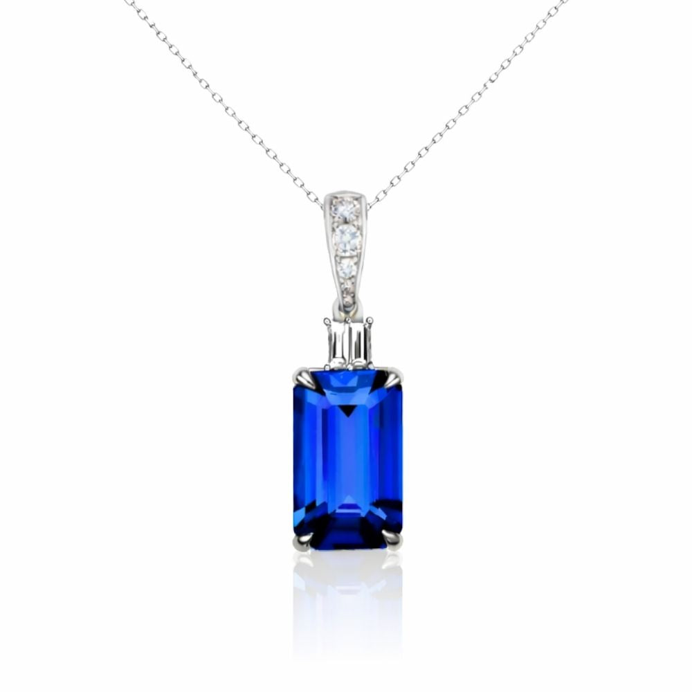 4.50 Exceptional Emerald Cut Tanzanite & Baguette Diamond Pendant White Gold - Made to Order