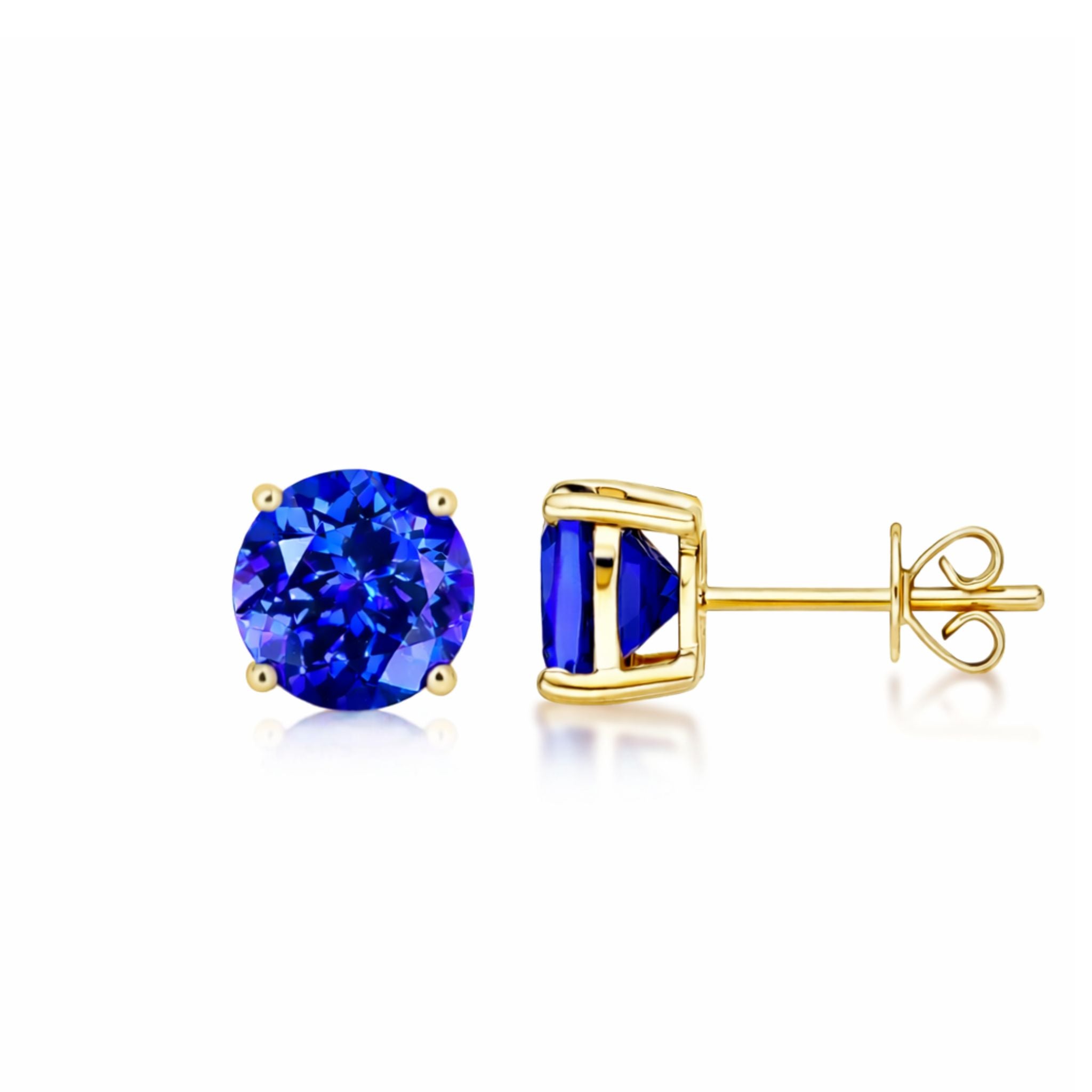 Exceptional 3 Carat Tanzanite Stud Earrings in 18K Yellow Gold