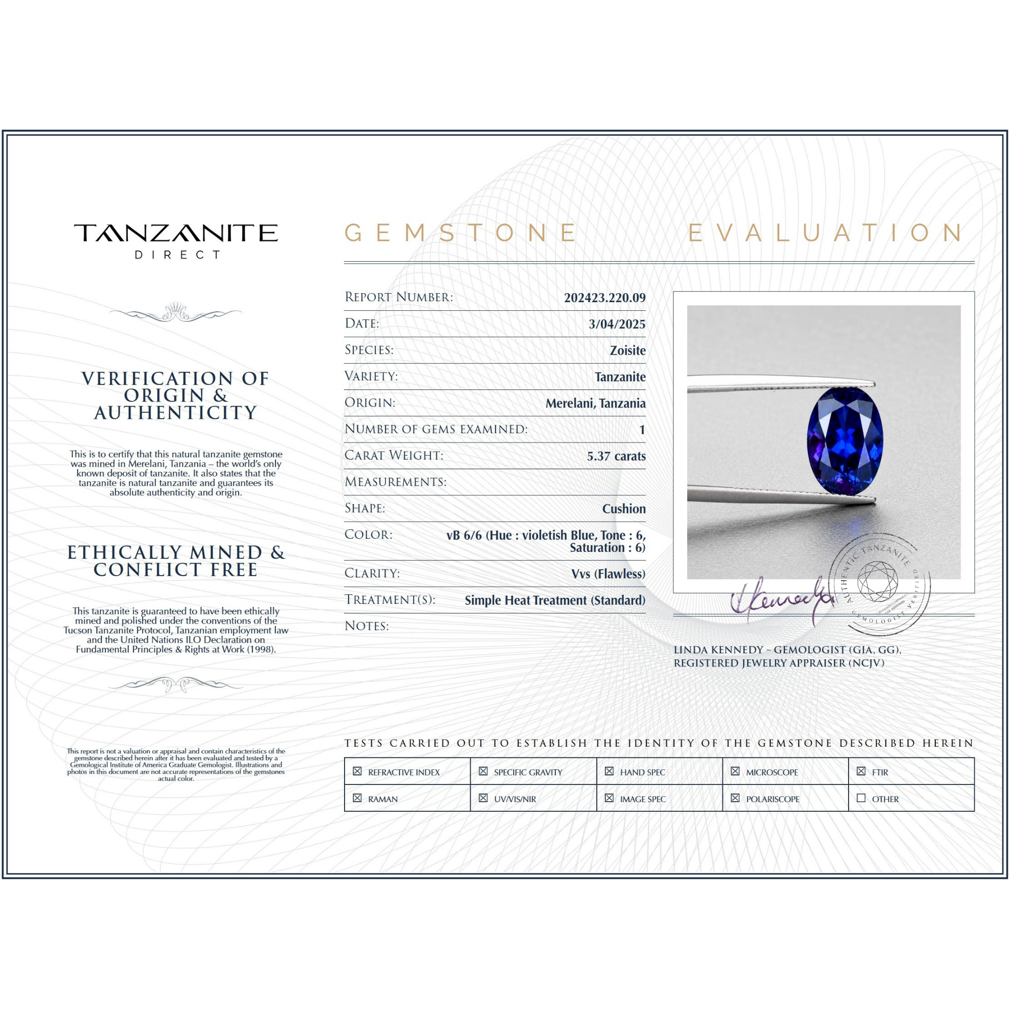 5.37 ct Oval Tanzanite Gemstone – GIA Certified