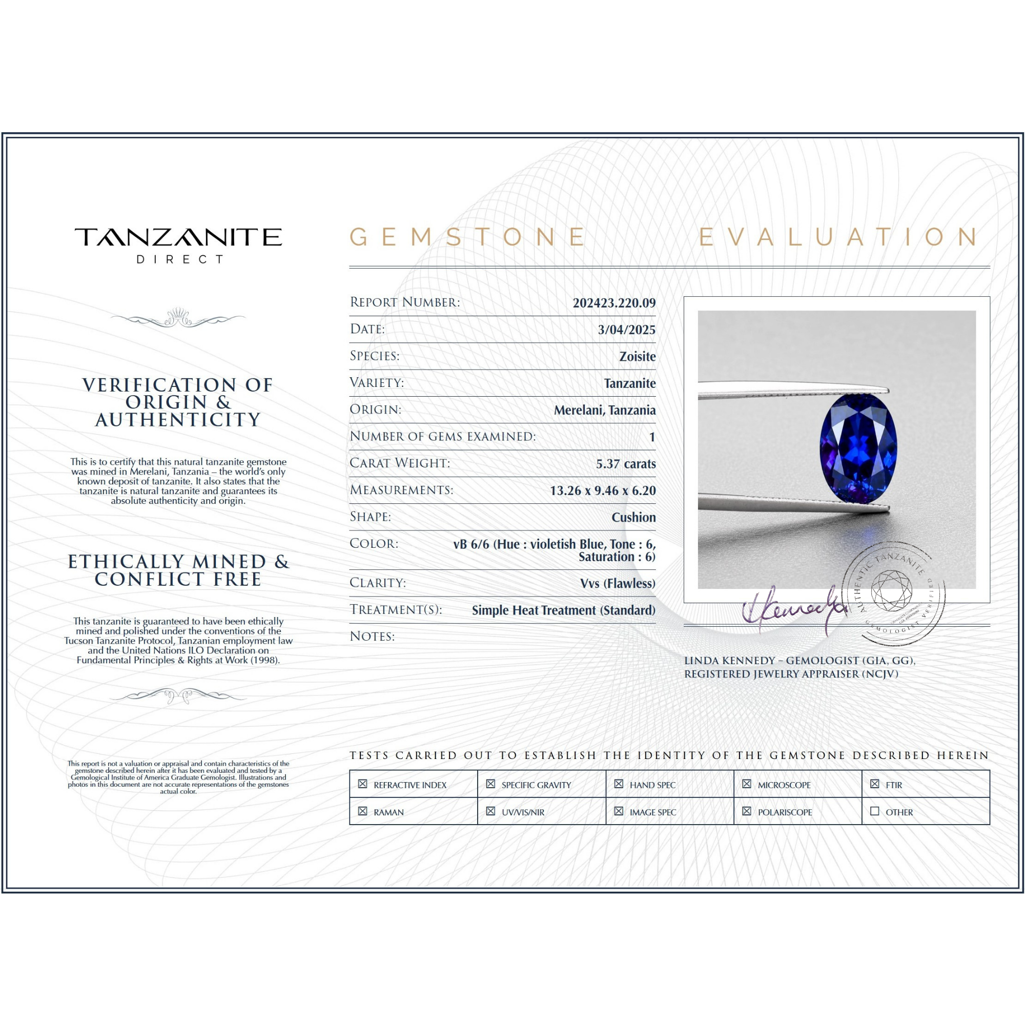 5.37 ct Oval Tanzanite Gemstone – GIA Certified