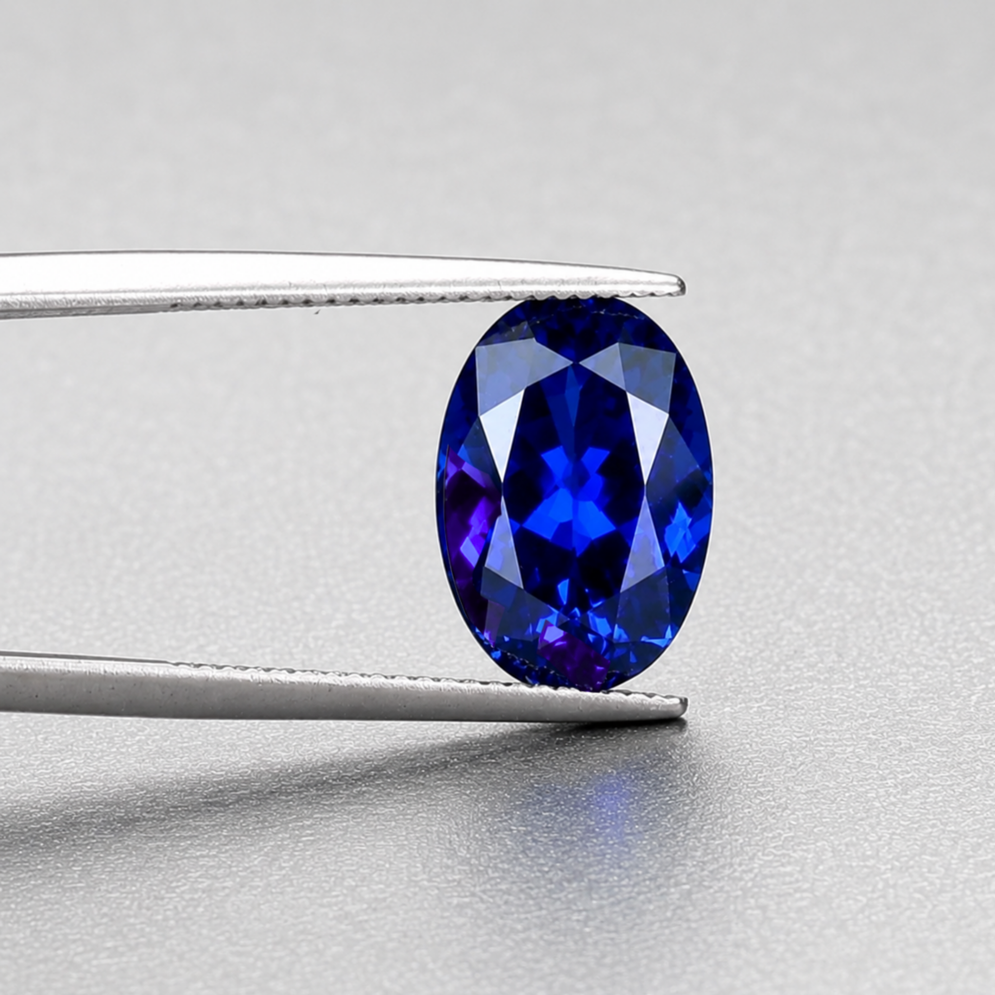 Emerald-cut tanzanite gemstone with vivid royal blue colour
