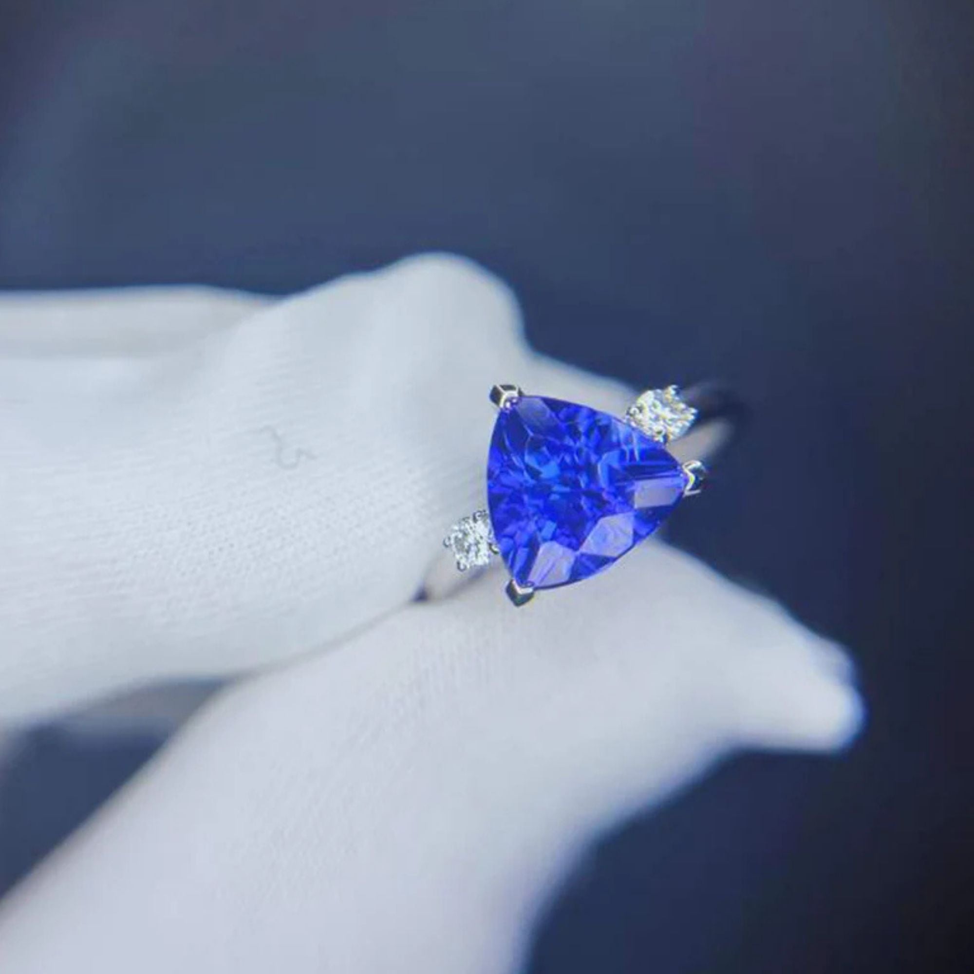 2.36 Ct Trillion Cut Tanzanite Ring With Diamonds