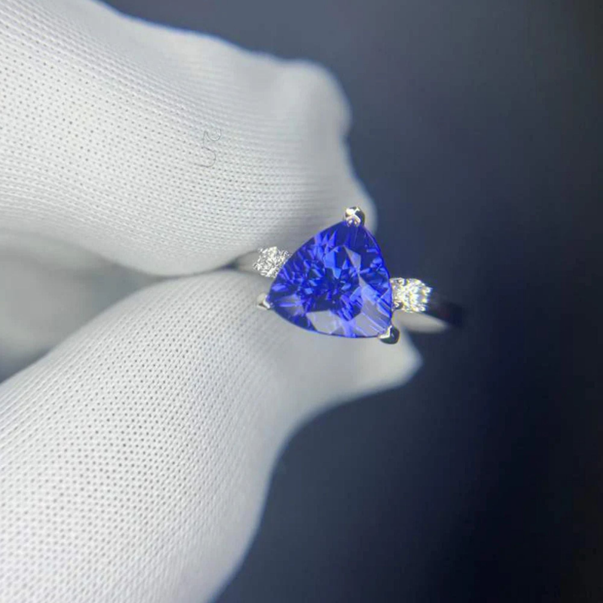 2.36 Ct Trillion Cut Tanzanite Ring With Diamonds