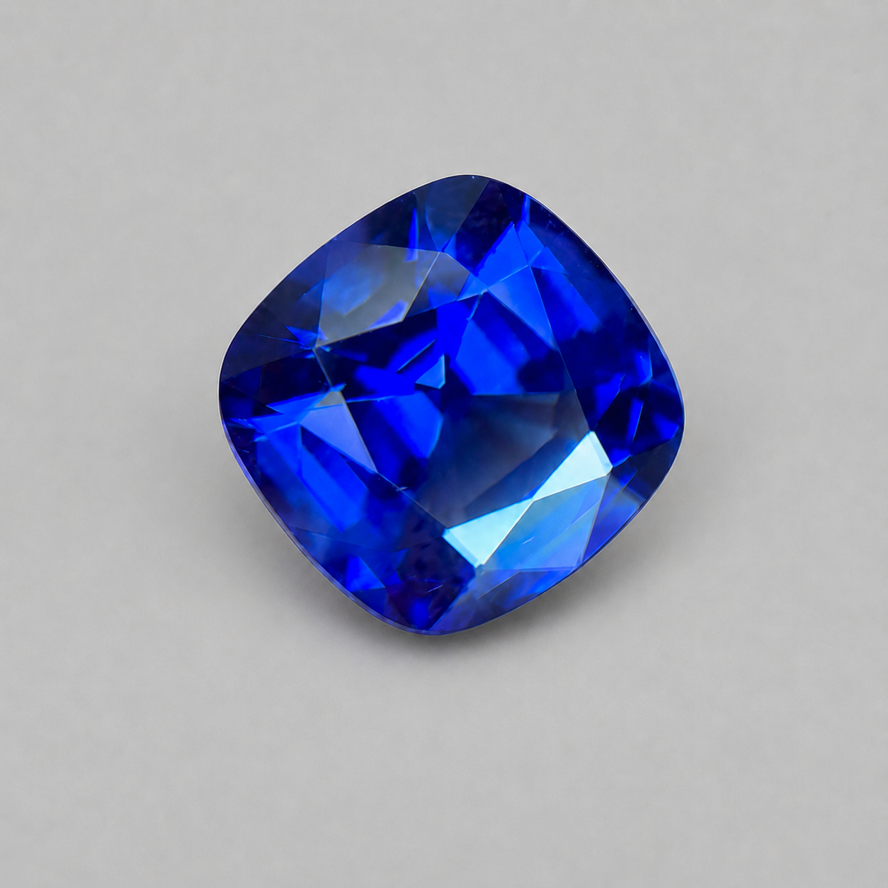 Emerald-cut tanzanite gemstone with vivid royal blue colour