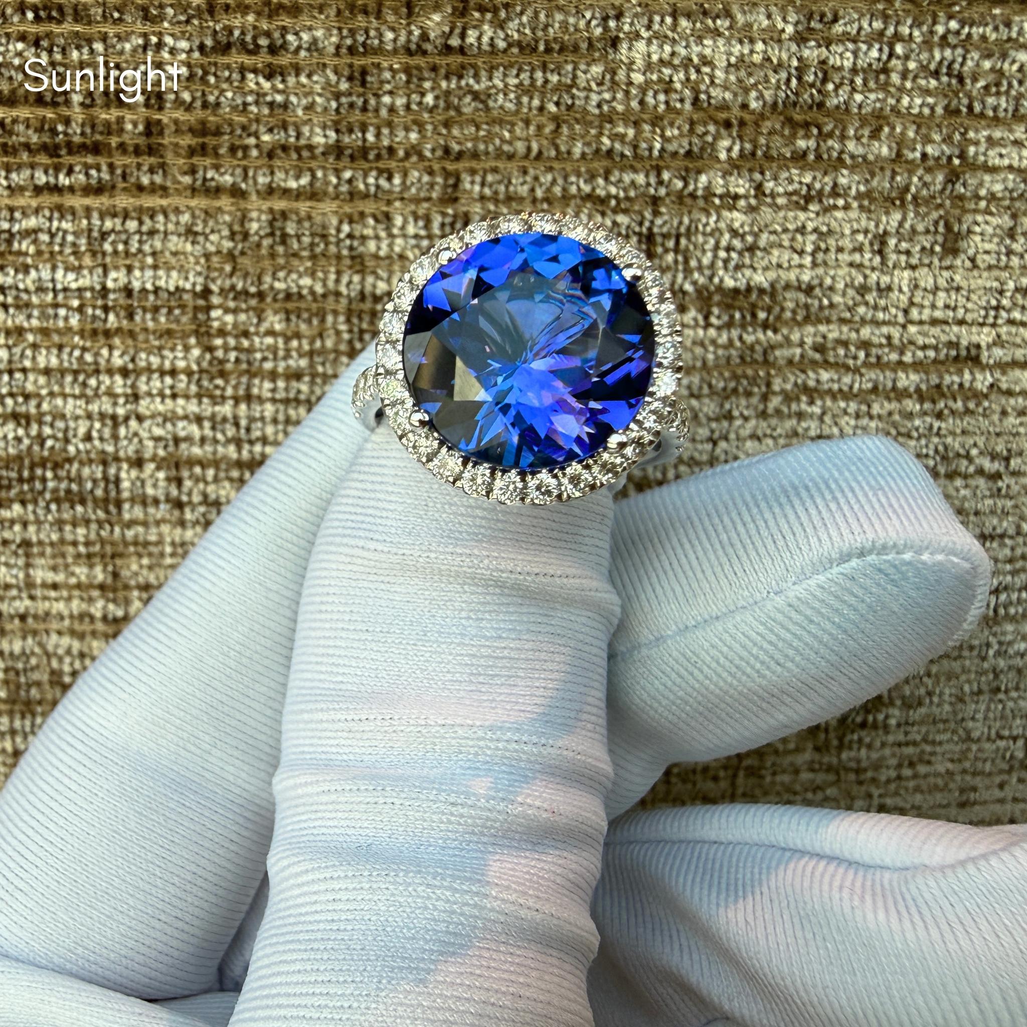 6.5 Carat Exceptional Round Tanzanite & Diamond Halo Ring