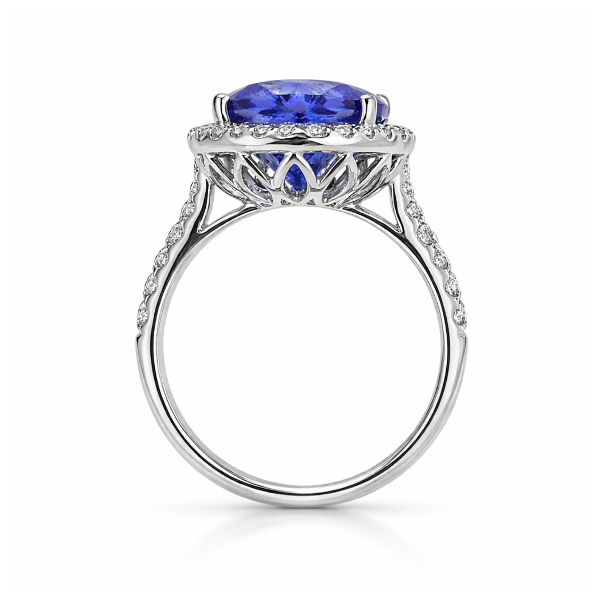6.5 Carat Exceptional Round Tanzanite & Diamond Halo Ring