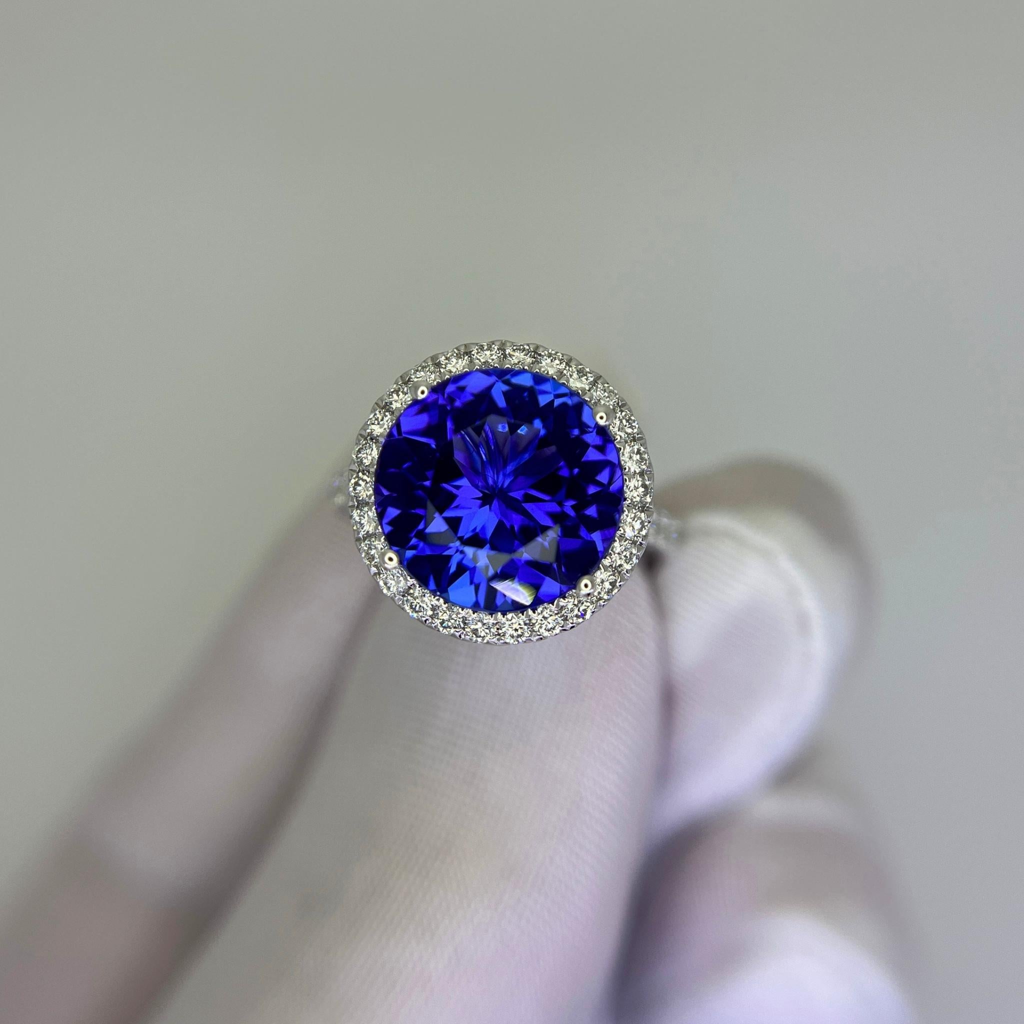 6.5 Carat Exceptional Round Tanzanite & Diamond Halo Ring