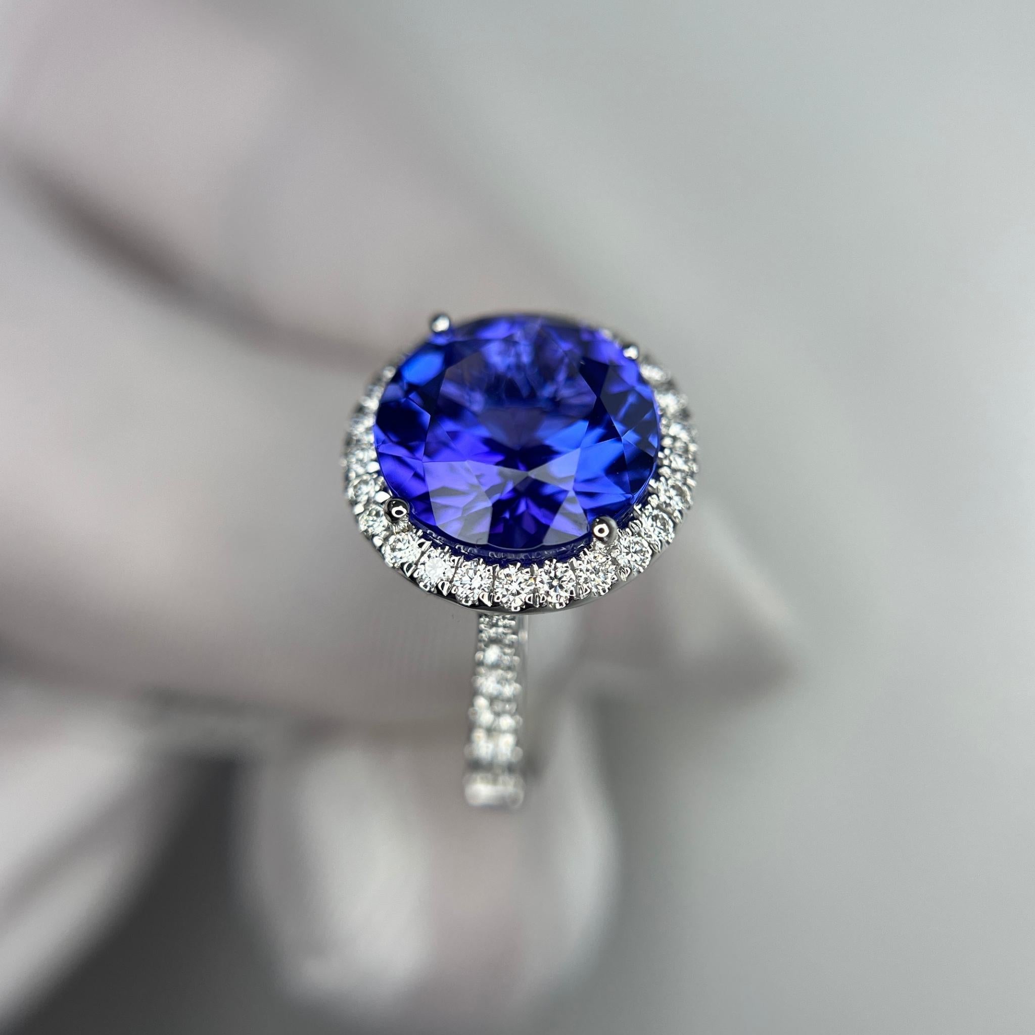 6.5 Carat Exceptional Round Tanzanite & Diamond Halo Ring
