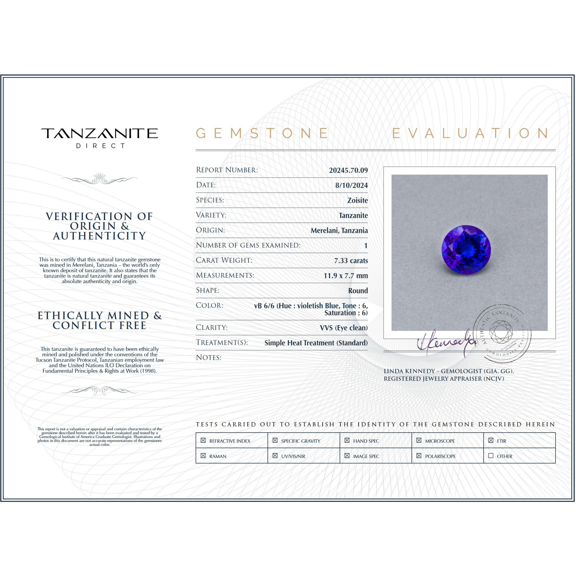 7.33 Round Tanzanite Gemstone