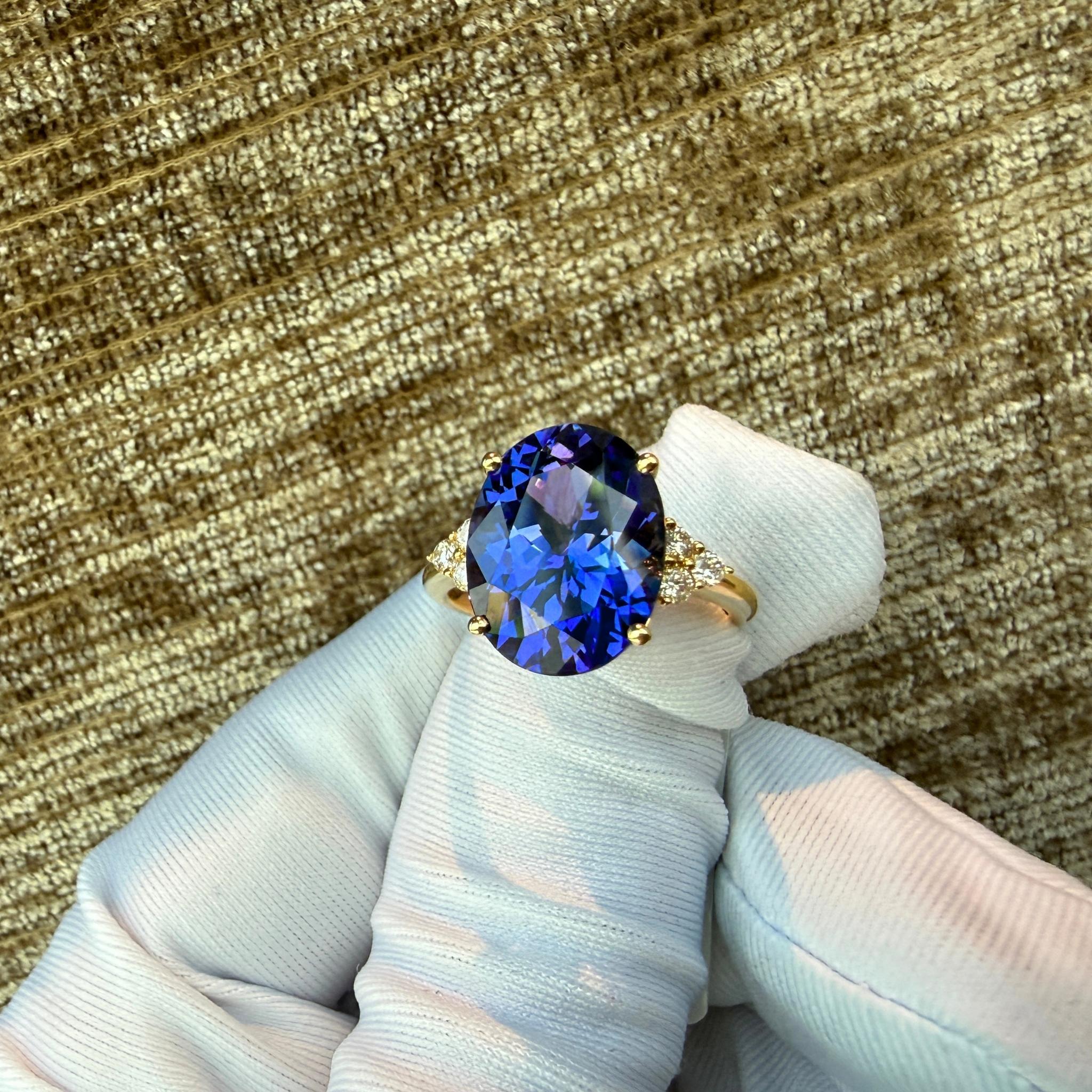 7.22 Ct Tanzanite Diamond Ring Yellow Gold
