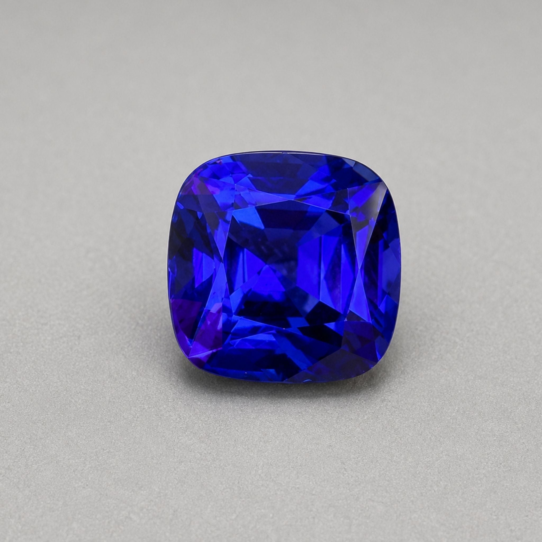 Emerald-cut tanzanite gemstone with vivid royal blue colour