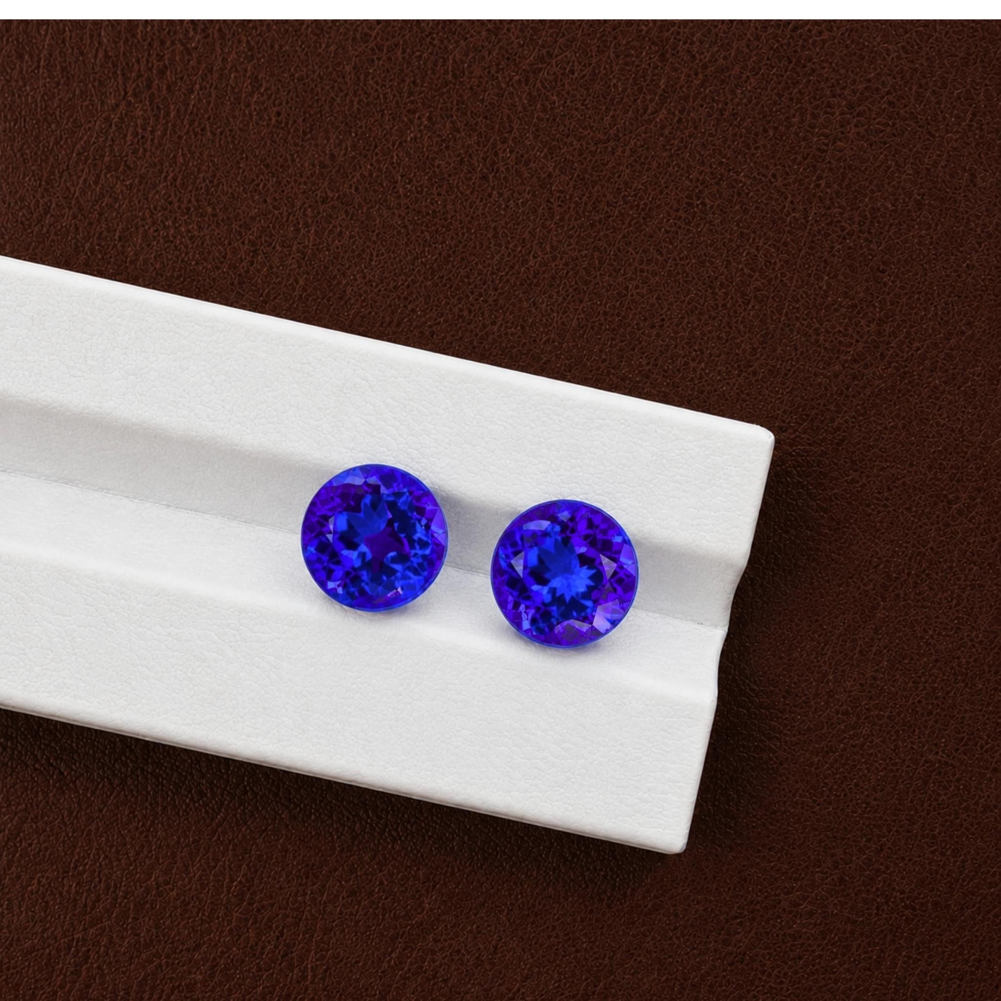Exceptional 10 mm Matching Round Tanzanite Pair – Rare & Top Color