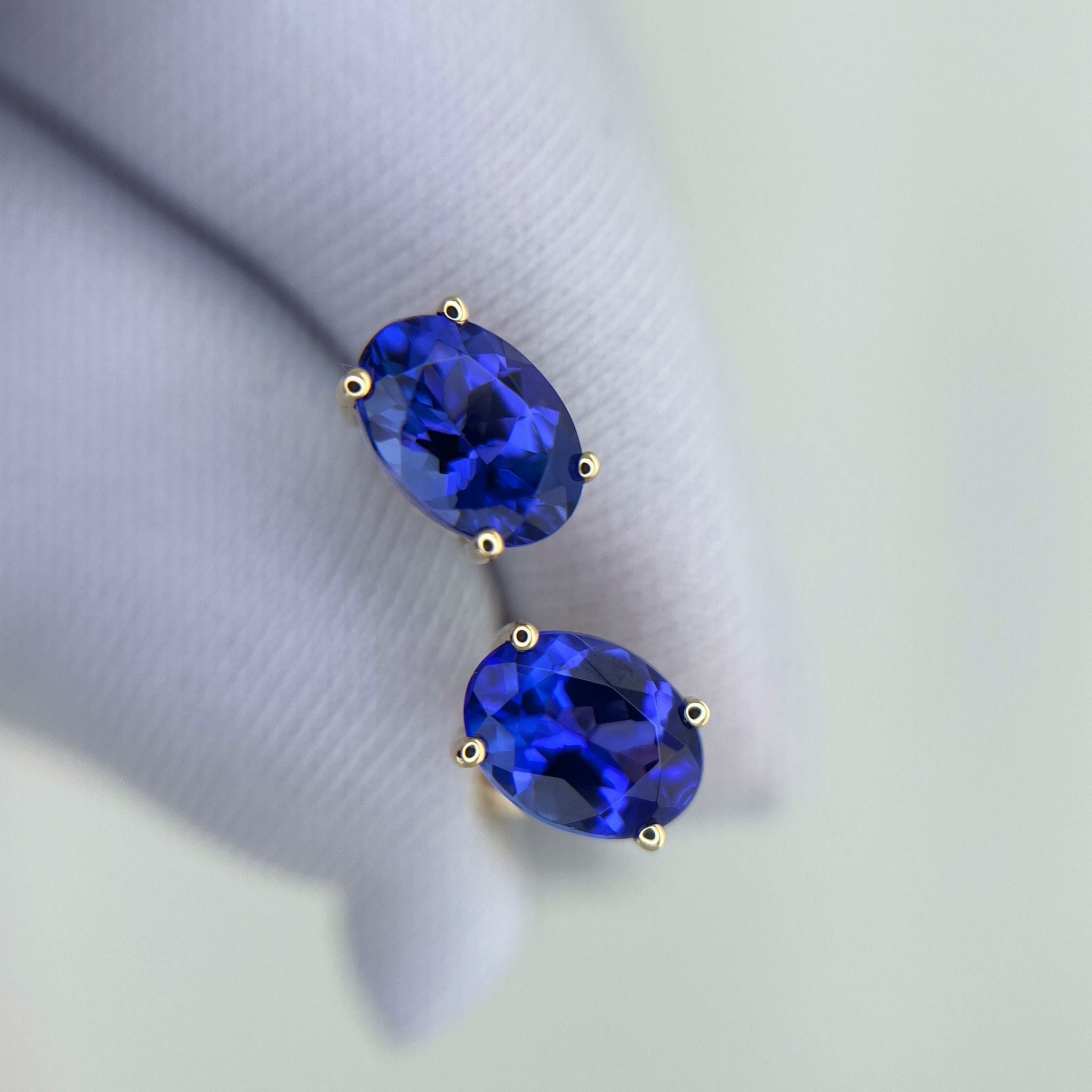 Premium Oval Tanzanite Stud Earrings In Yellow Gold