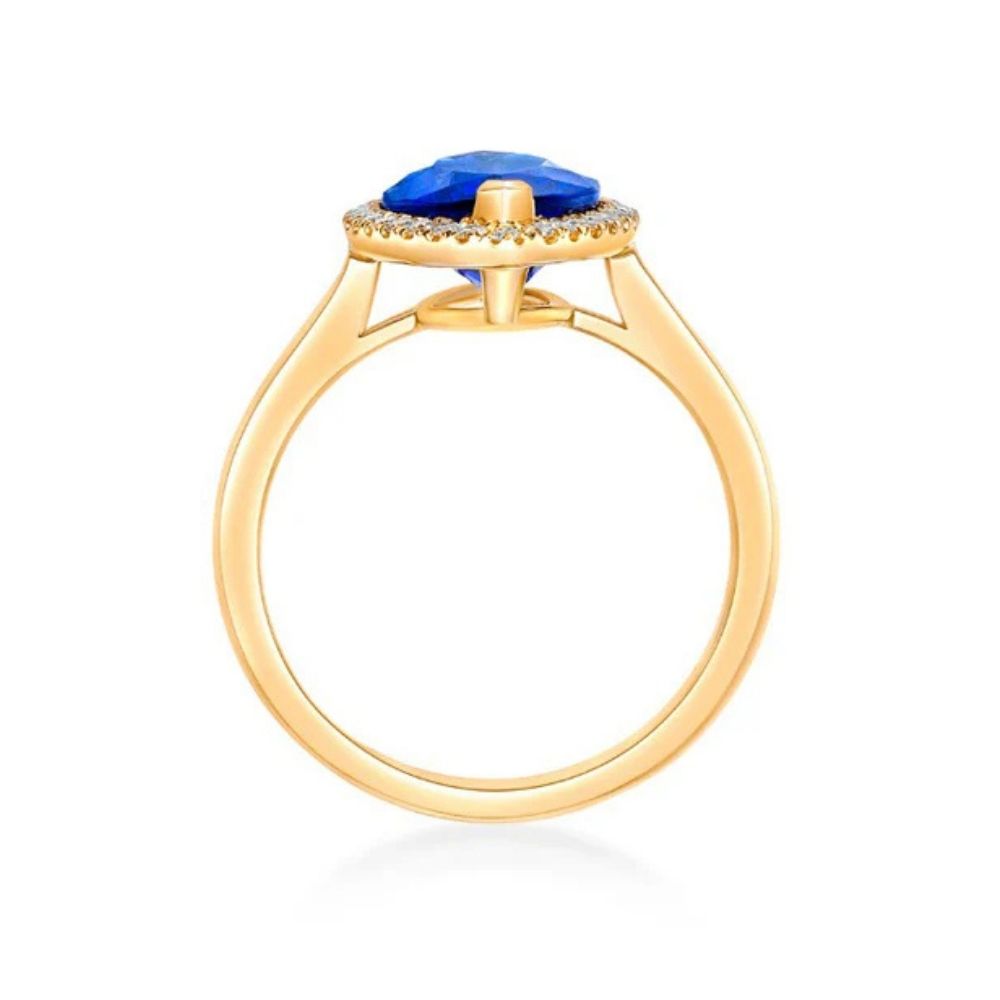 ”Kate” 2.00 Ct Oval Tanzanite & Diamond Halo Ring in Yellow Gold