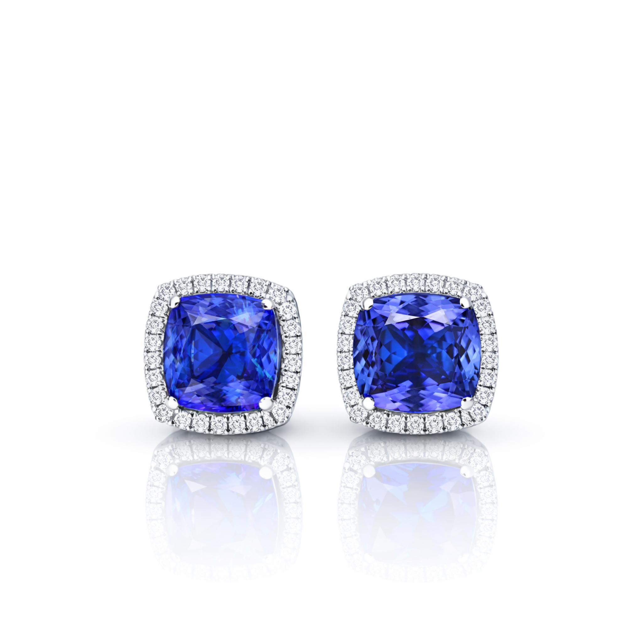 Cushion Cut & Diamond Halo Tanzanite Earrings