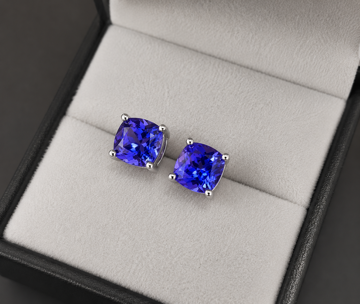 Cushion Cut Tanzanite Stud Earrings - MADE TO ORDER