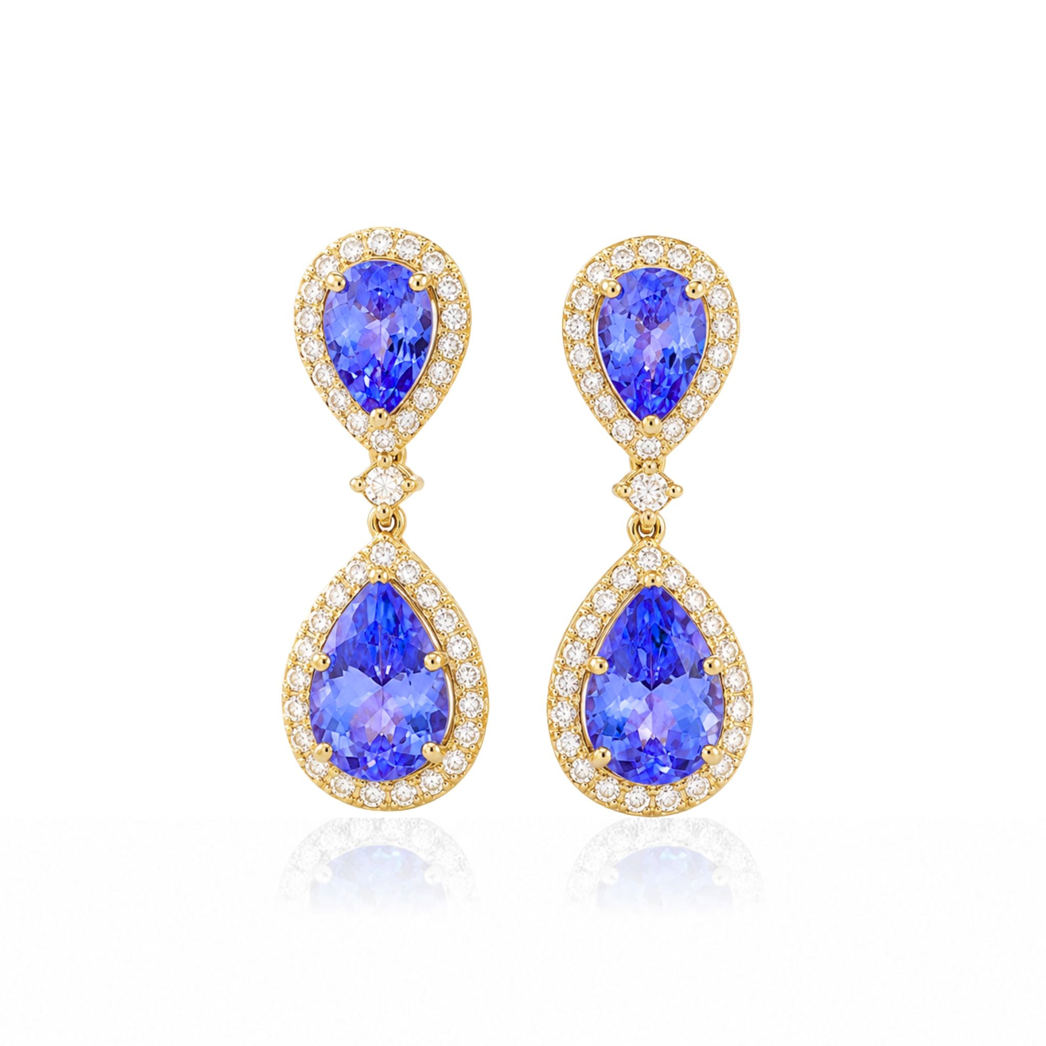Double Pear-Shaped Tanzanite & Diamond Halo Earrings - Made To Order