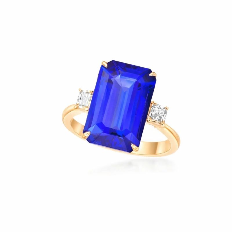 Emerald Cut Tanzanite Ring with Princess Cut  Diamonds