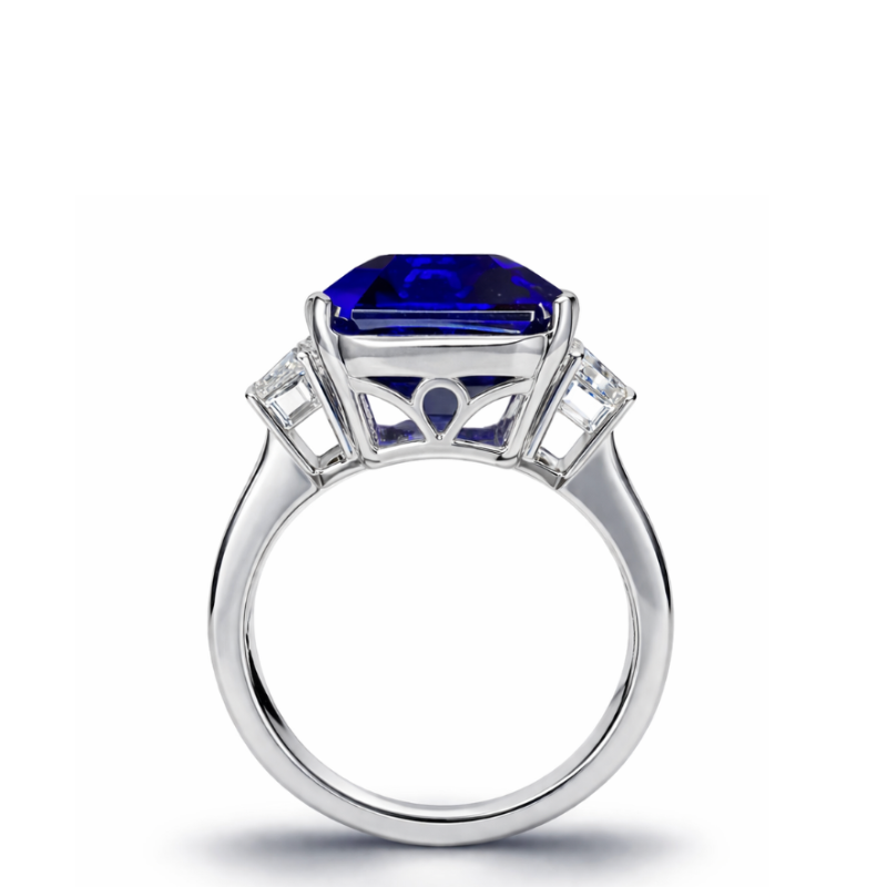 Exceptional 11.00 Ct Emerald Cut Tanzanite & Baguette Diamond Ring