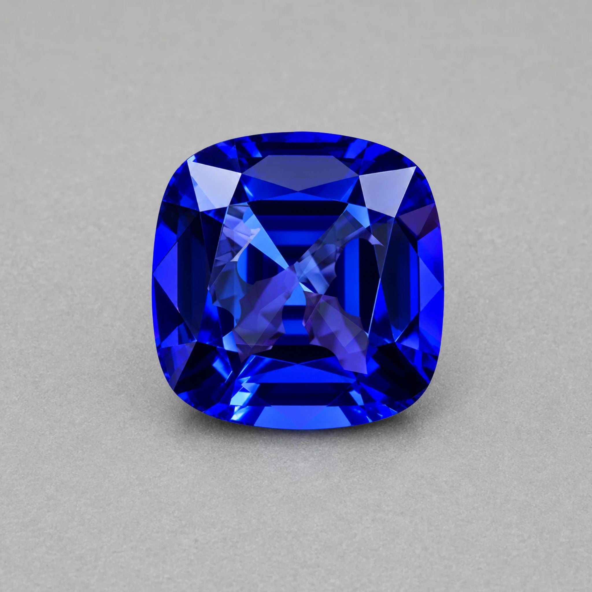 Emerald-cut tanzanite gemstone with vivid royal blue colour