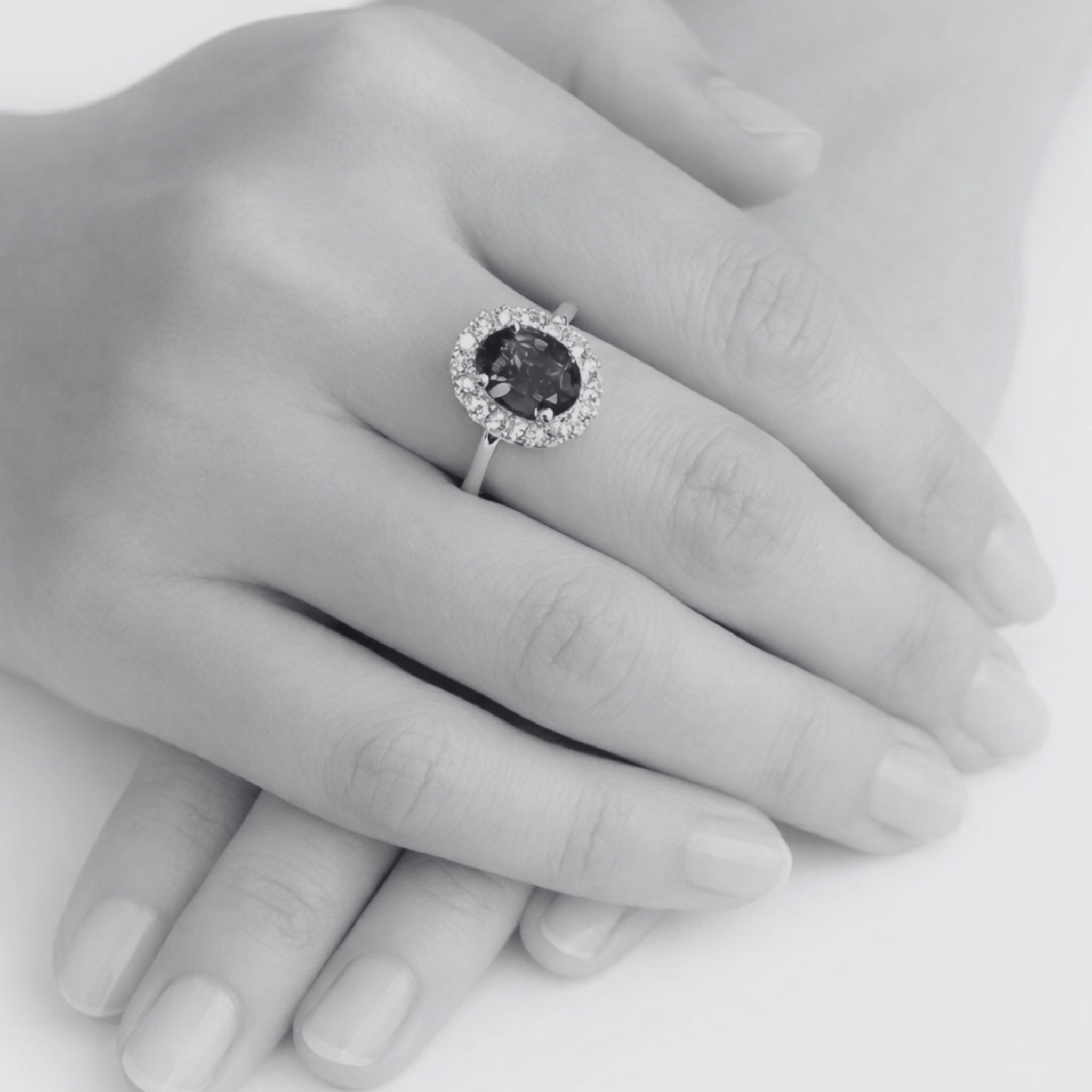 ”Kate” 2.00 Ct Oval Tanzanite & Diamond Halo Ring in Yellow Gold