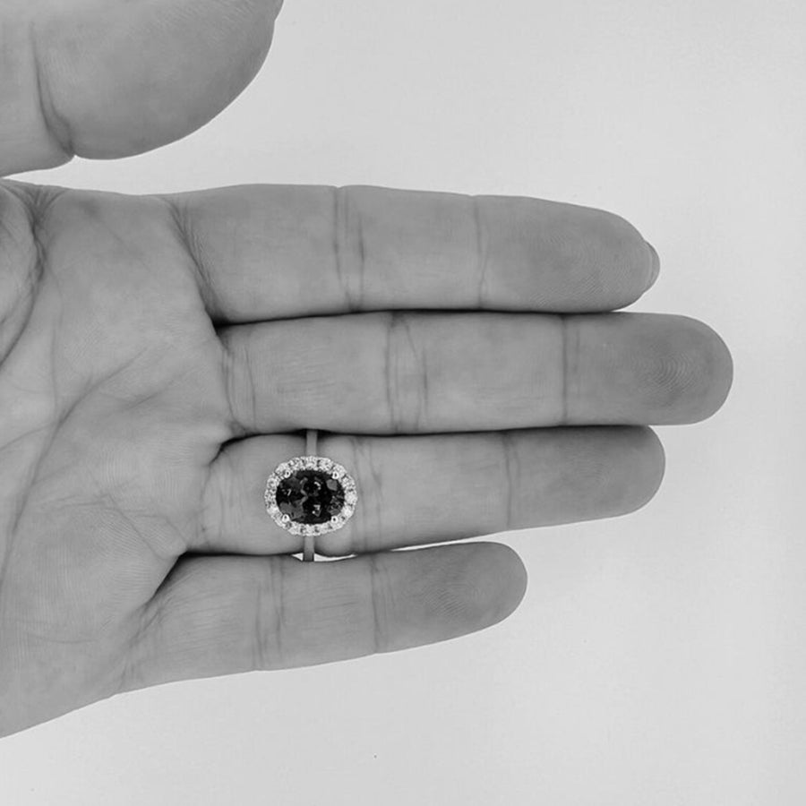 ”Kate” 2.00 Ct Oval Tanzanite & Diamond Halo Ring in Yellow Gold