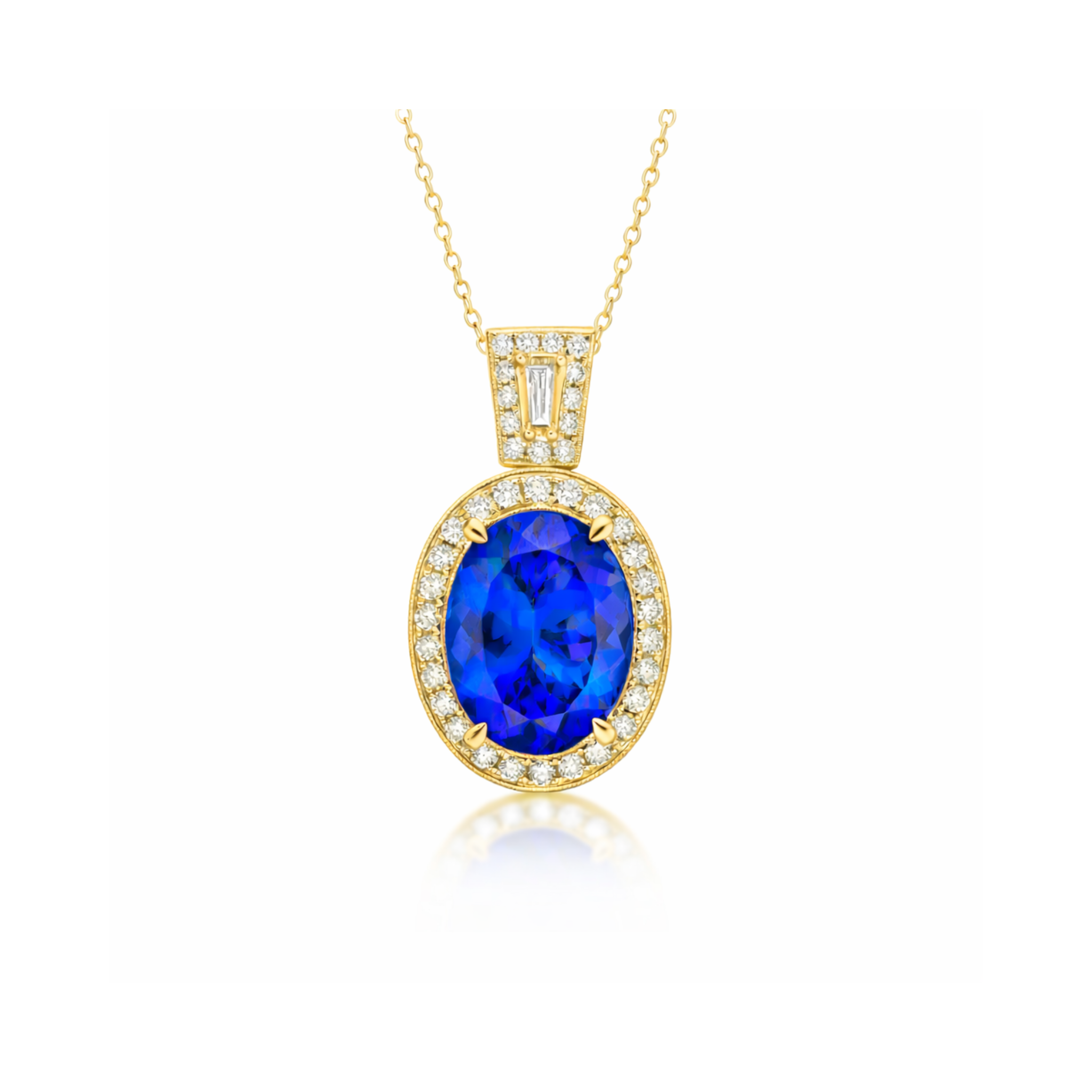 Made to Order  : Yellow Gold Exceptional 5.00 Ct Tanzanite & Baguette Diamond Necklace