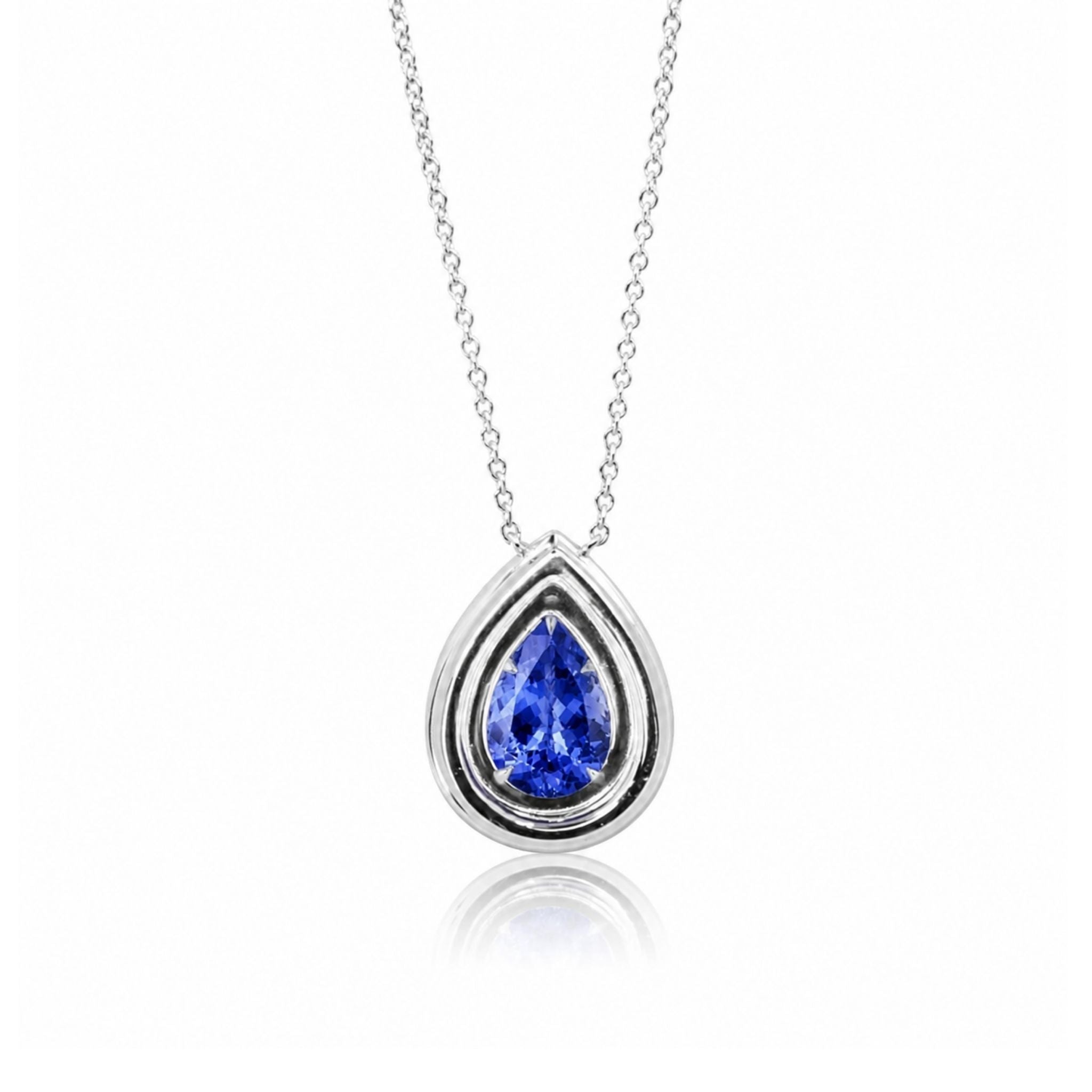 Pear-Shaped Tanzanite & Diamond Double Halo Pendant