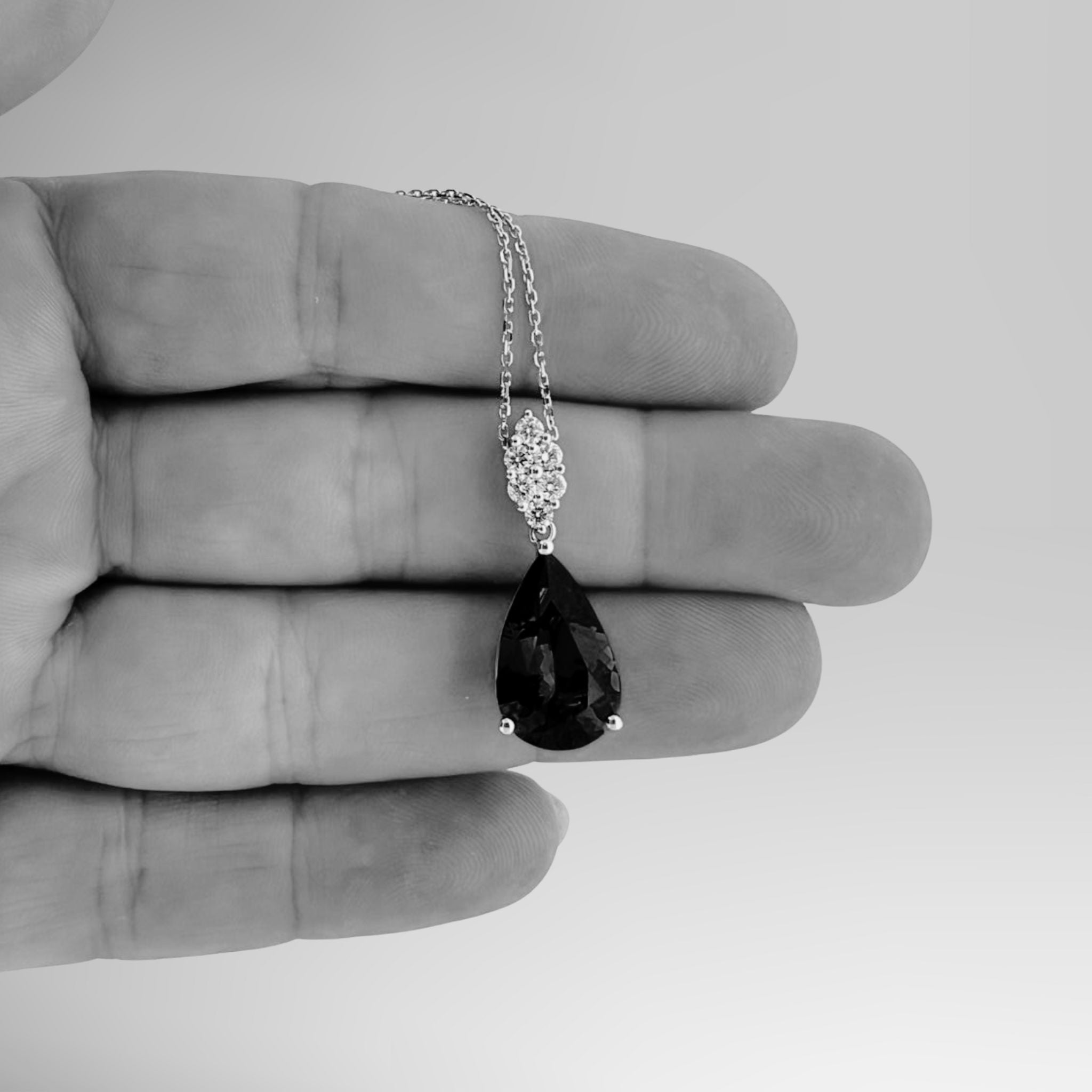 " Night Sky" Pear Tanzanite Diamond Drop Necklace in White Gold