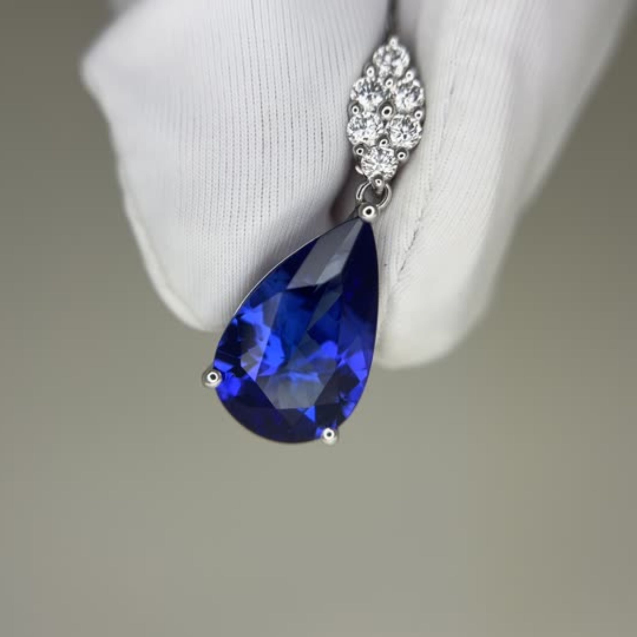 " Night Sky" Pear Tanzanite Diamond Drop Necklace in White Gold