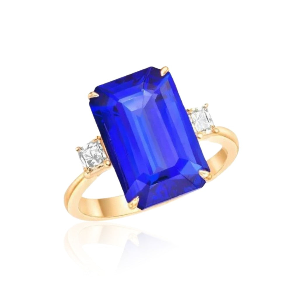 Emerald Cut Tanzanite Ring with Princess Cut  Diamonds